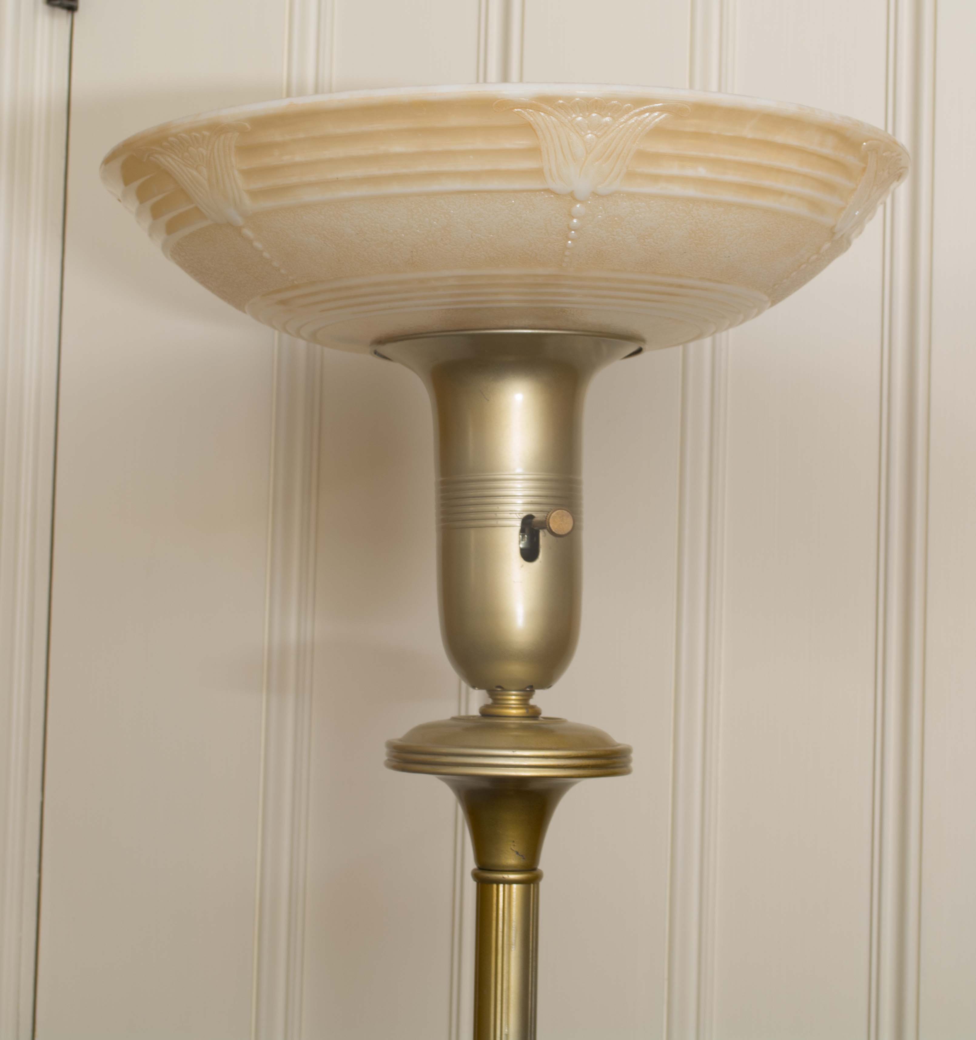 Ivory Glass Shade with Floral Motif Metal Floor Lamp