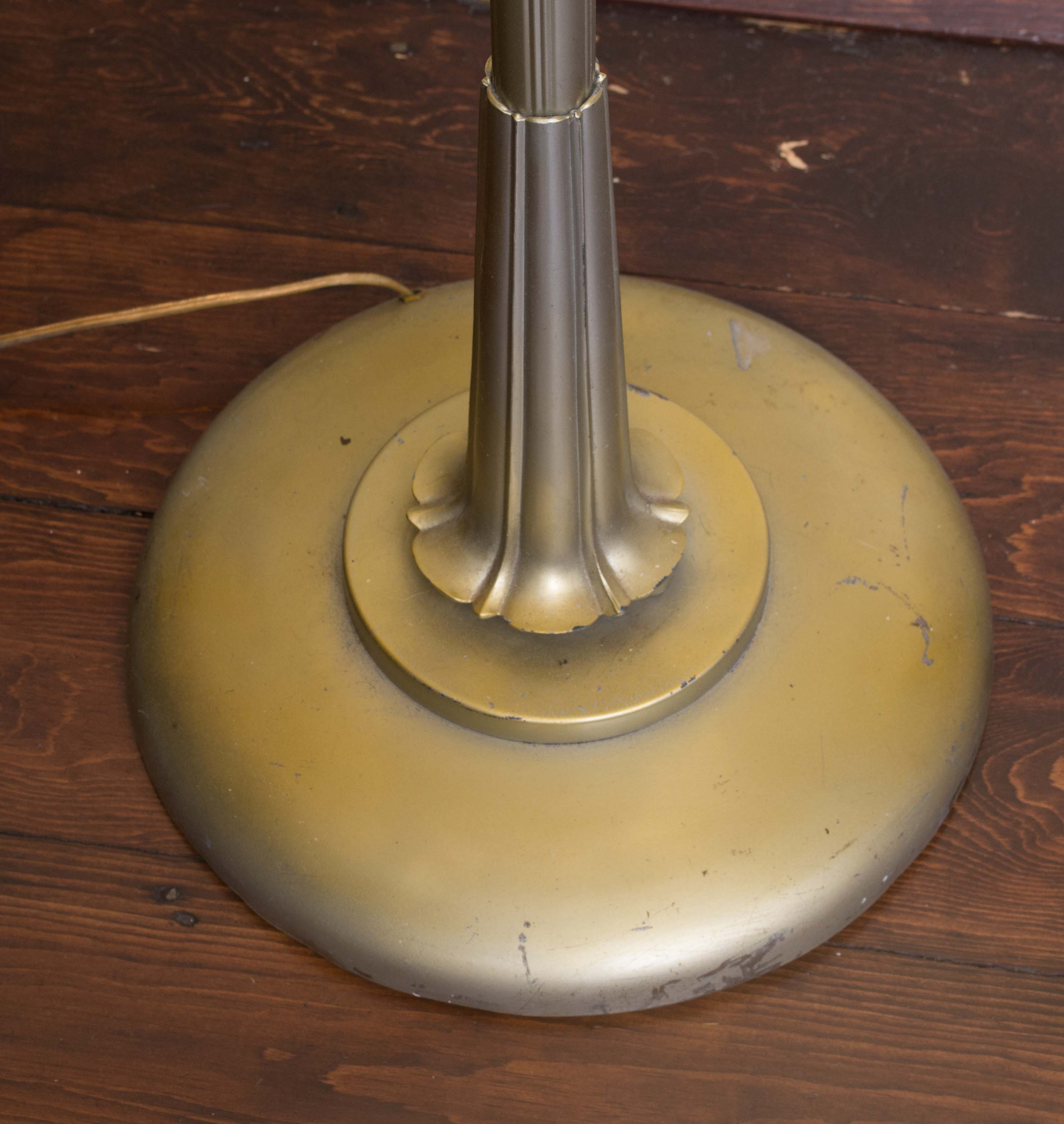 Ivory Glass Shade with Floral Motif Metal Floor Lamp