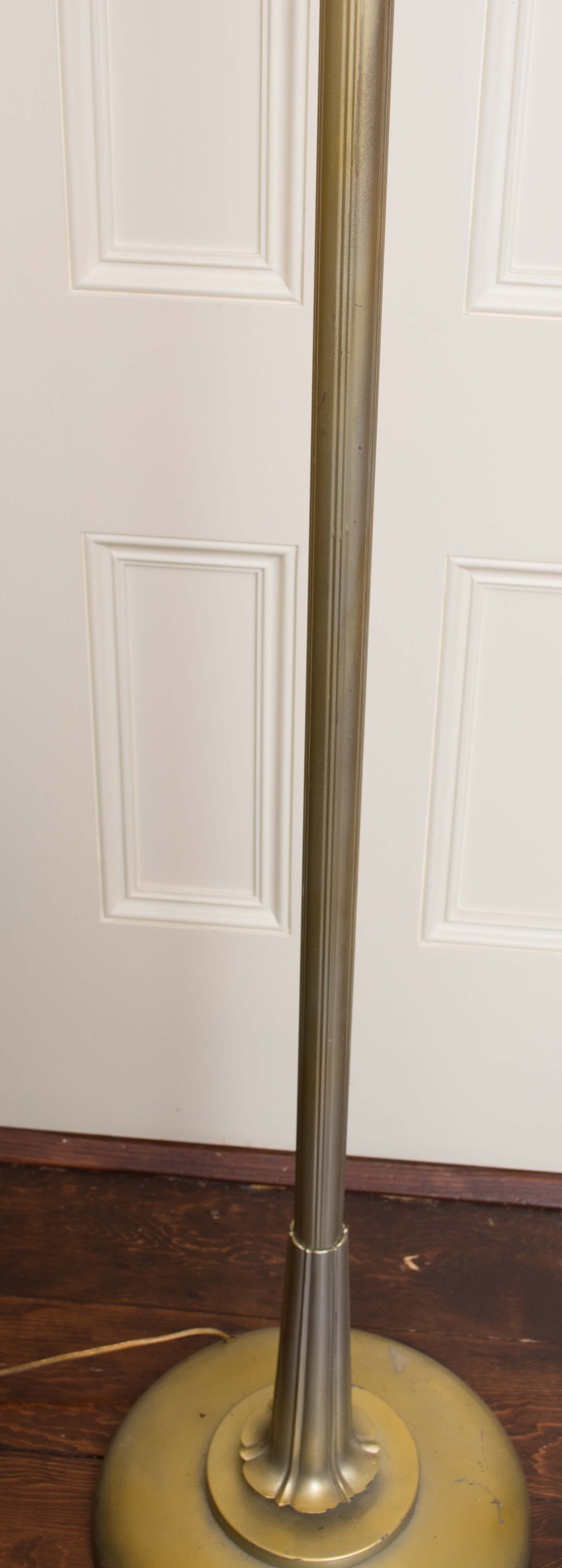 Ivory Glass Shade with Floral Motif Metal Floor Lamp