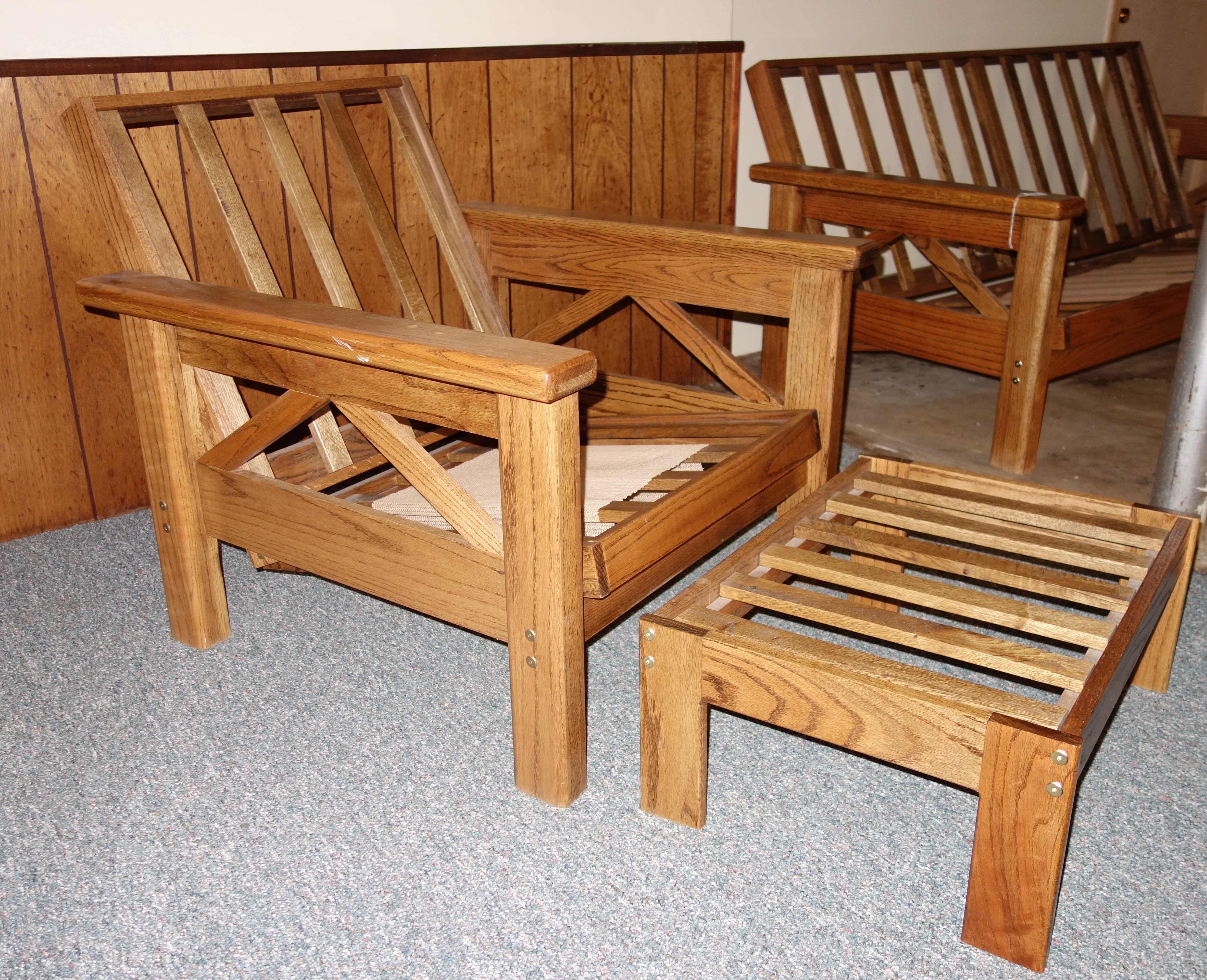 Mission Style Oak Futon Chair with Footstool