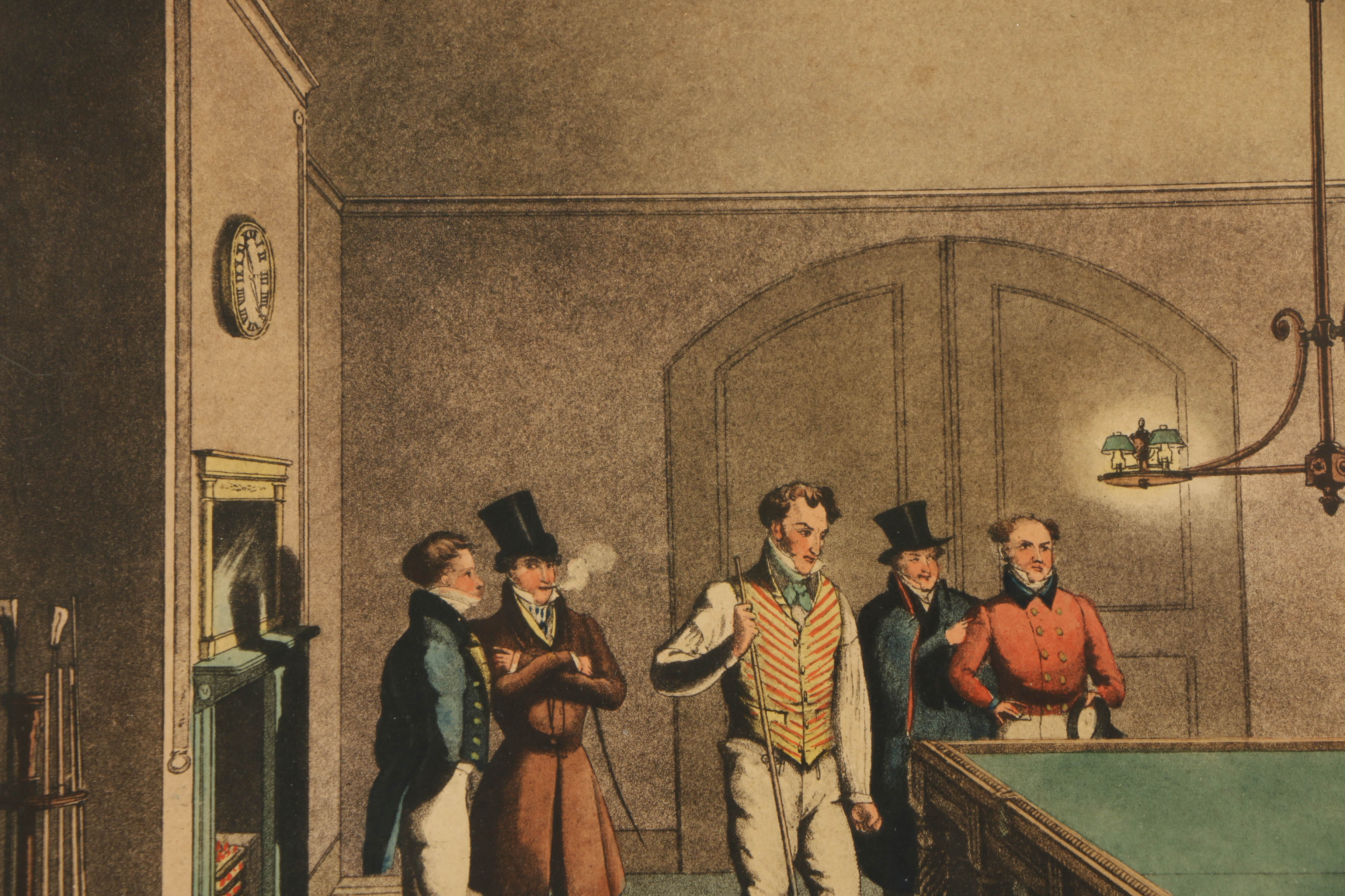 G. Hunt Hand-Colored Engraving on Paper "Billiards"