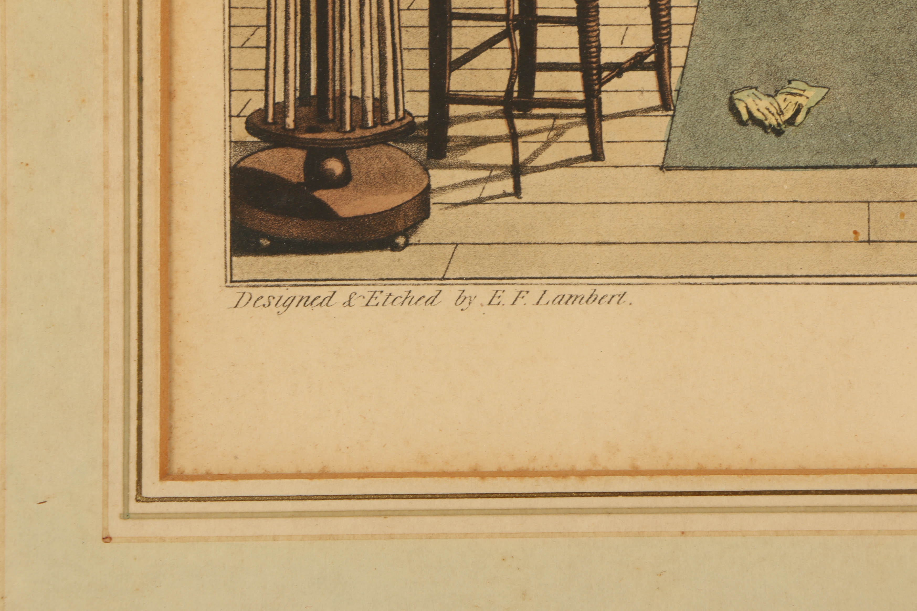 G. Hunt Hand-Colored Engraving on Paper "Billiards"