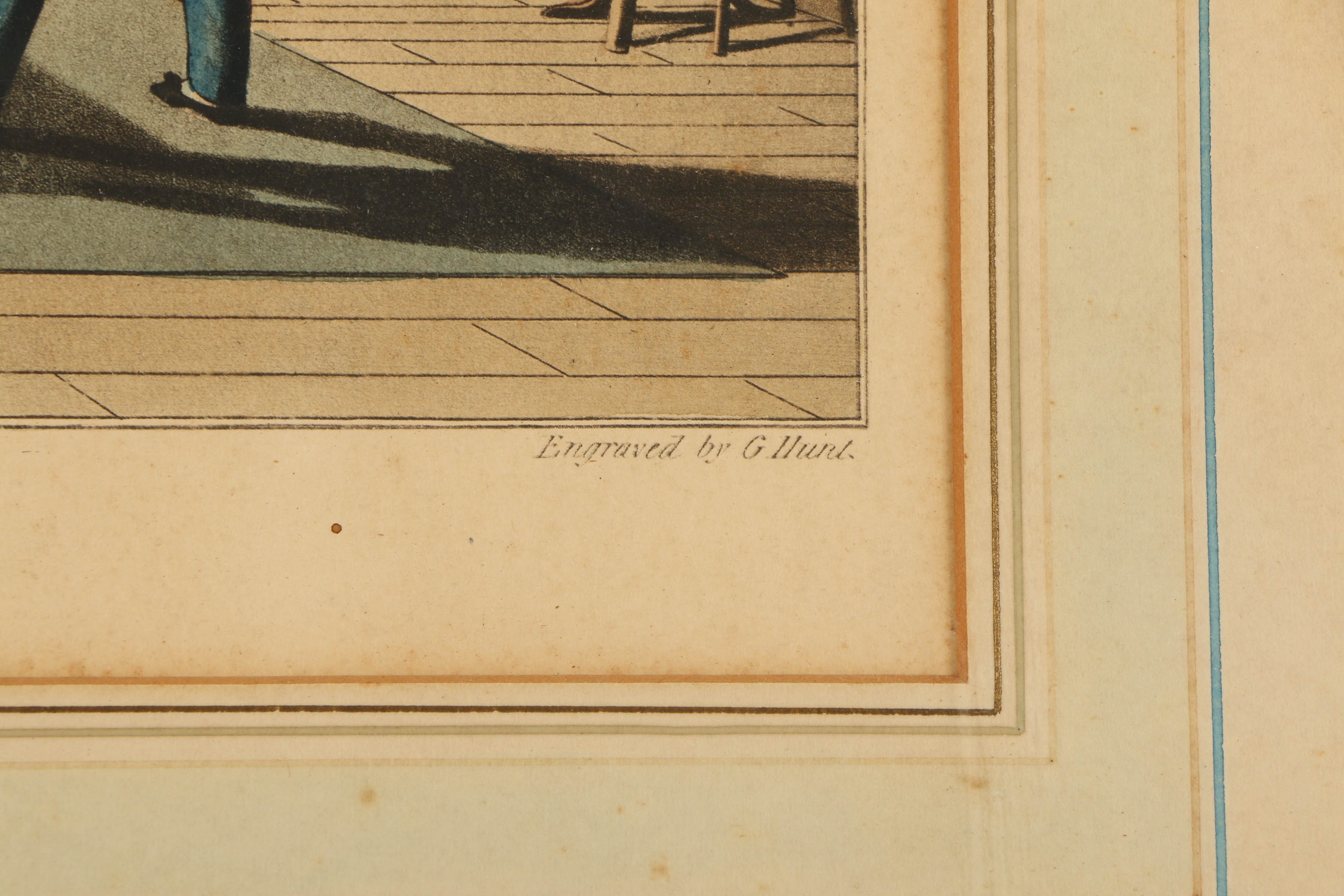 G. Hunt Hand-Colored Engraving on Paper "Billiards"