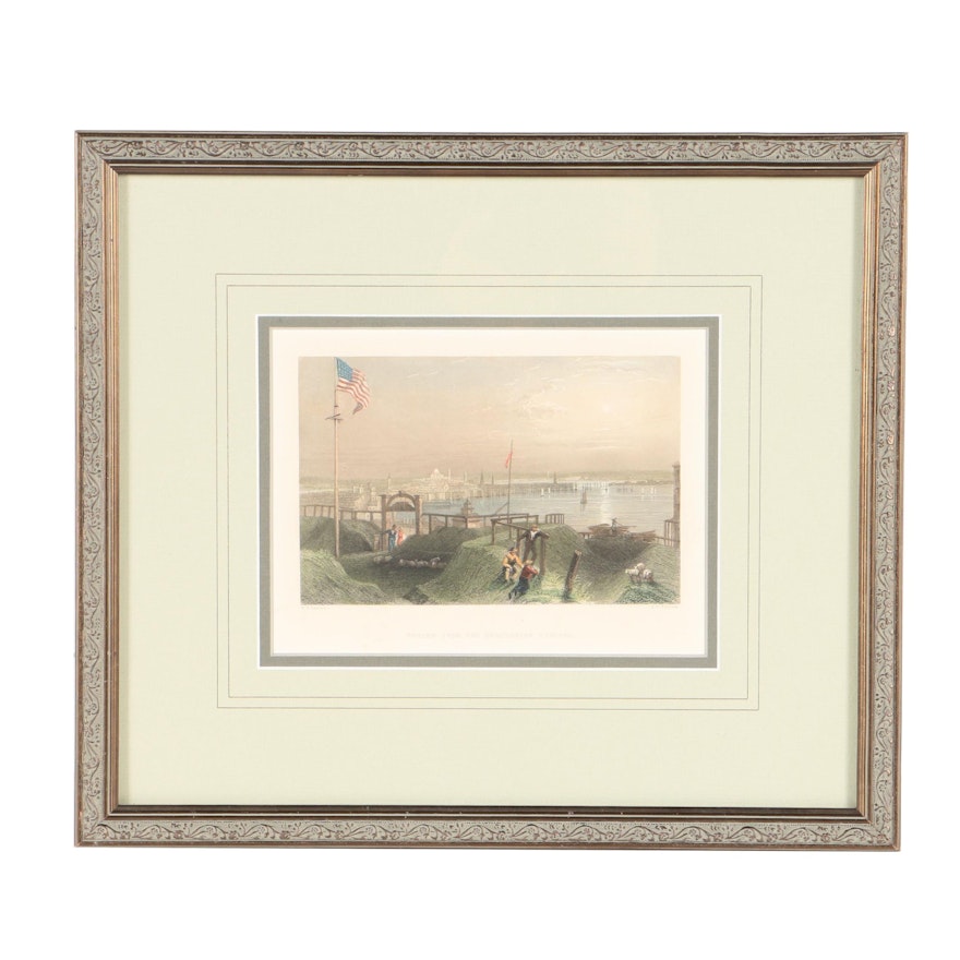 James T. Willmore Hand Colored Engraving "Boston From The Dorchester Heights"