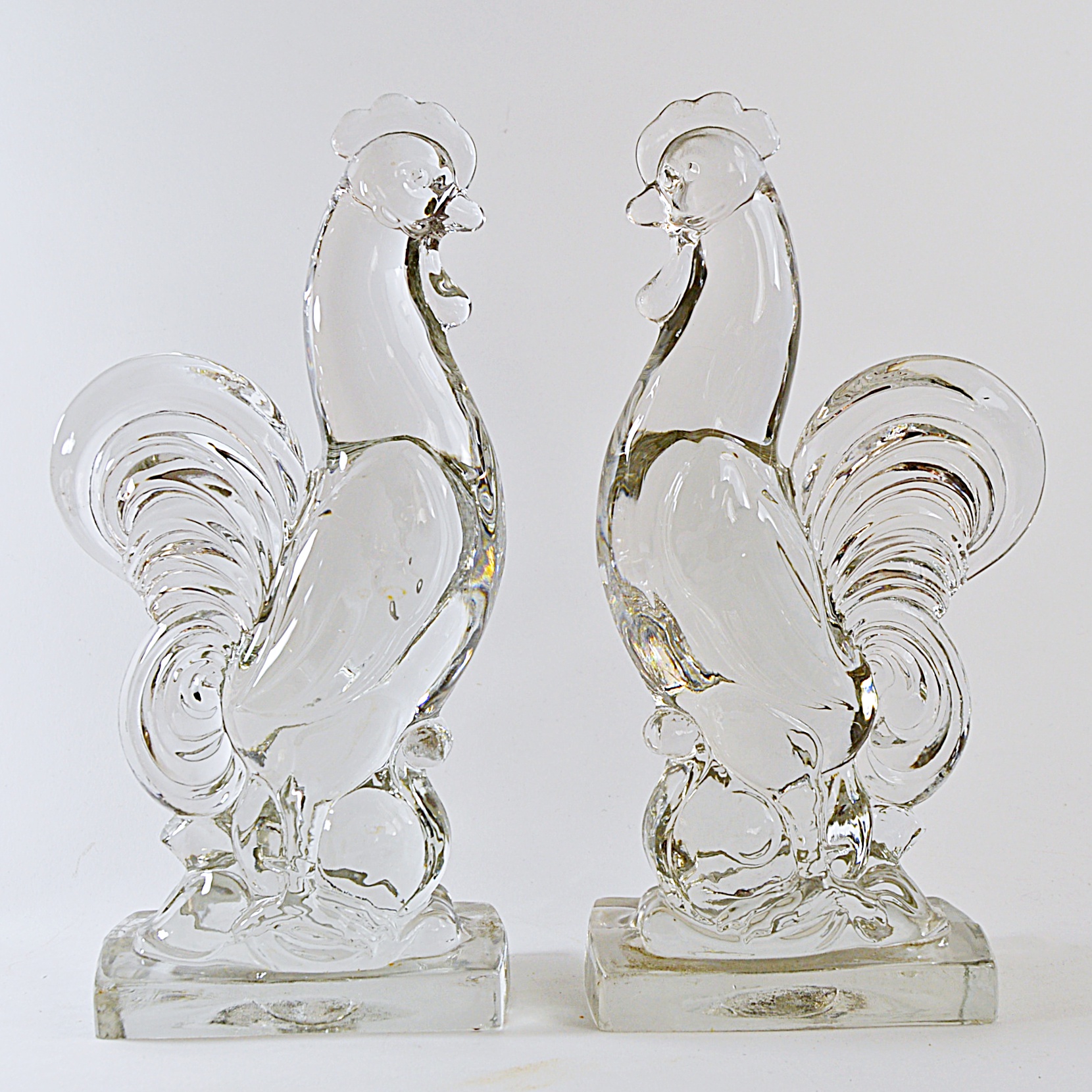 Vintage Molded Glass Rooster Bookends