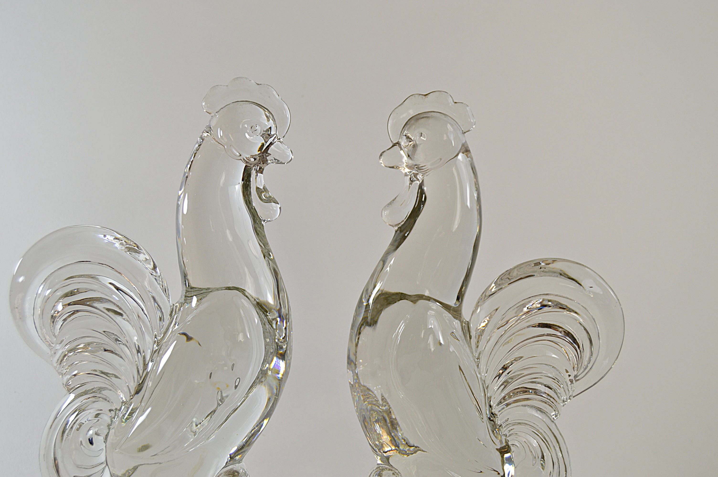 Vintage Molded Glass Rooster Bookends