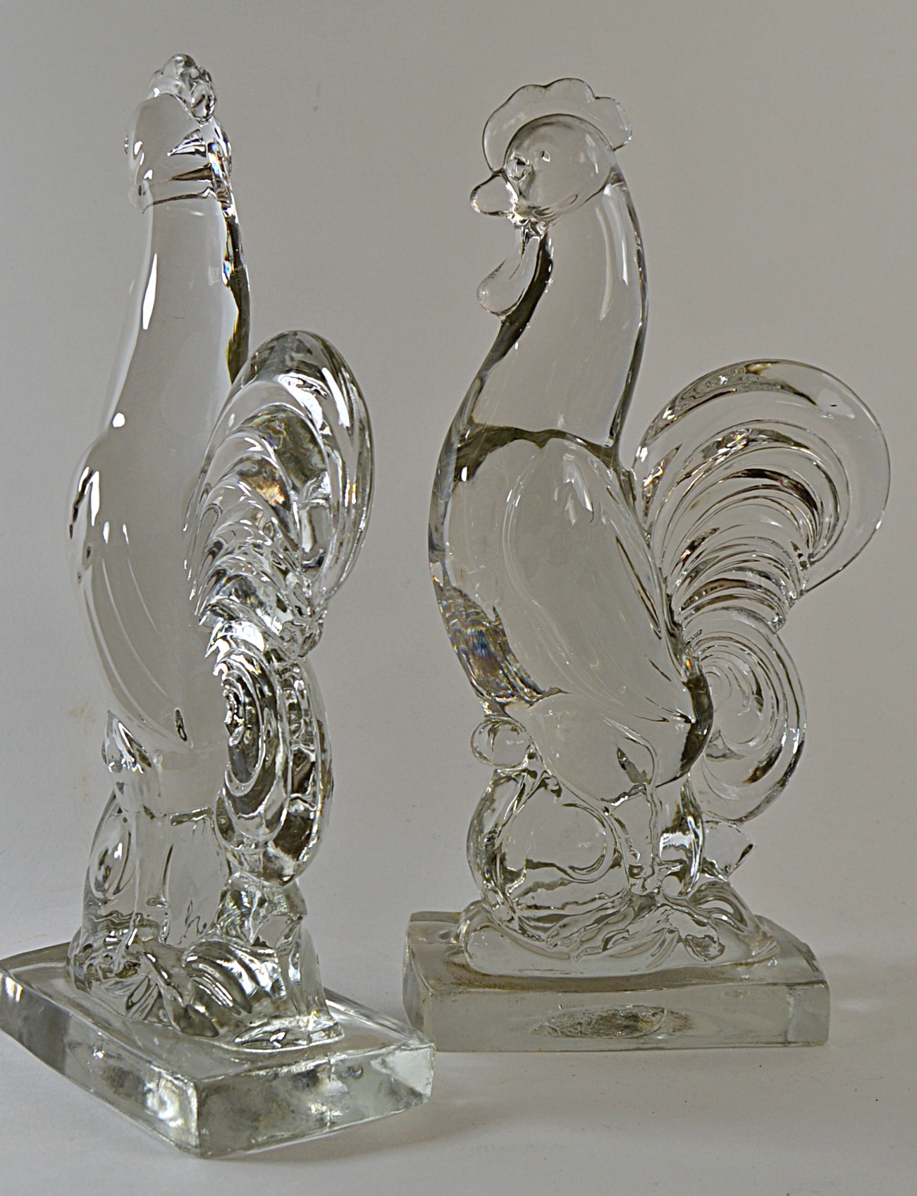 Vintage Molded Glass Rooster Bookends