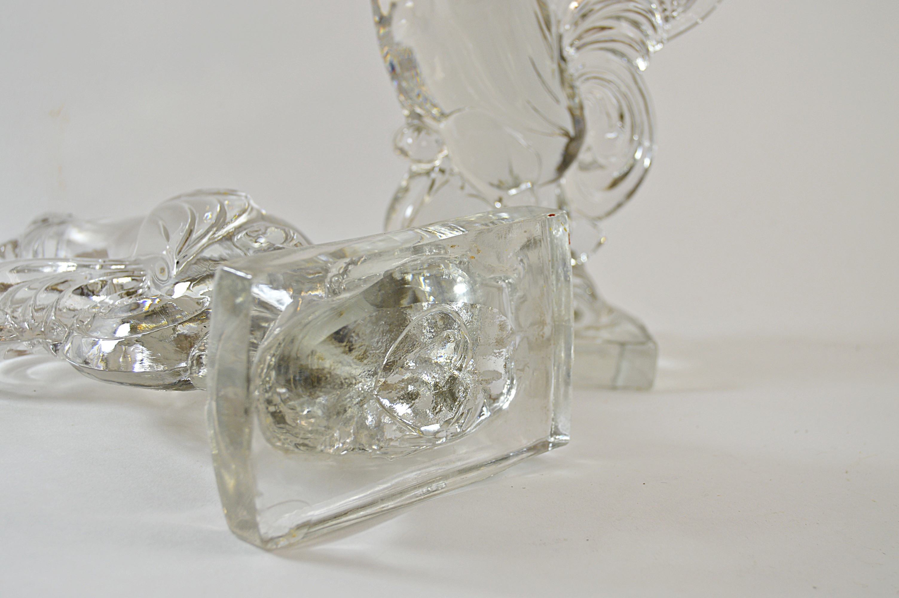 Vintage Molded Glass Rooster Bookends