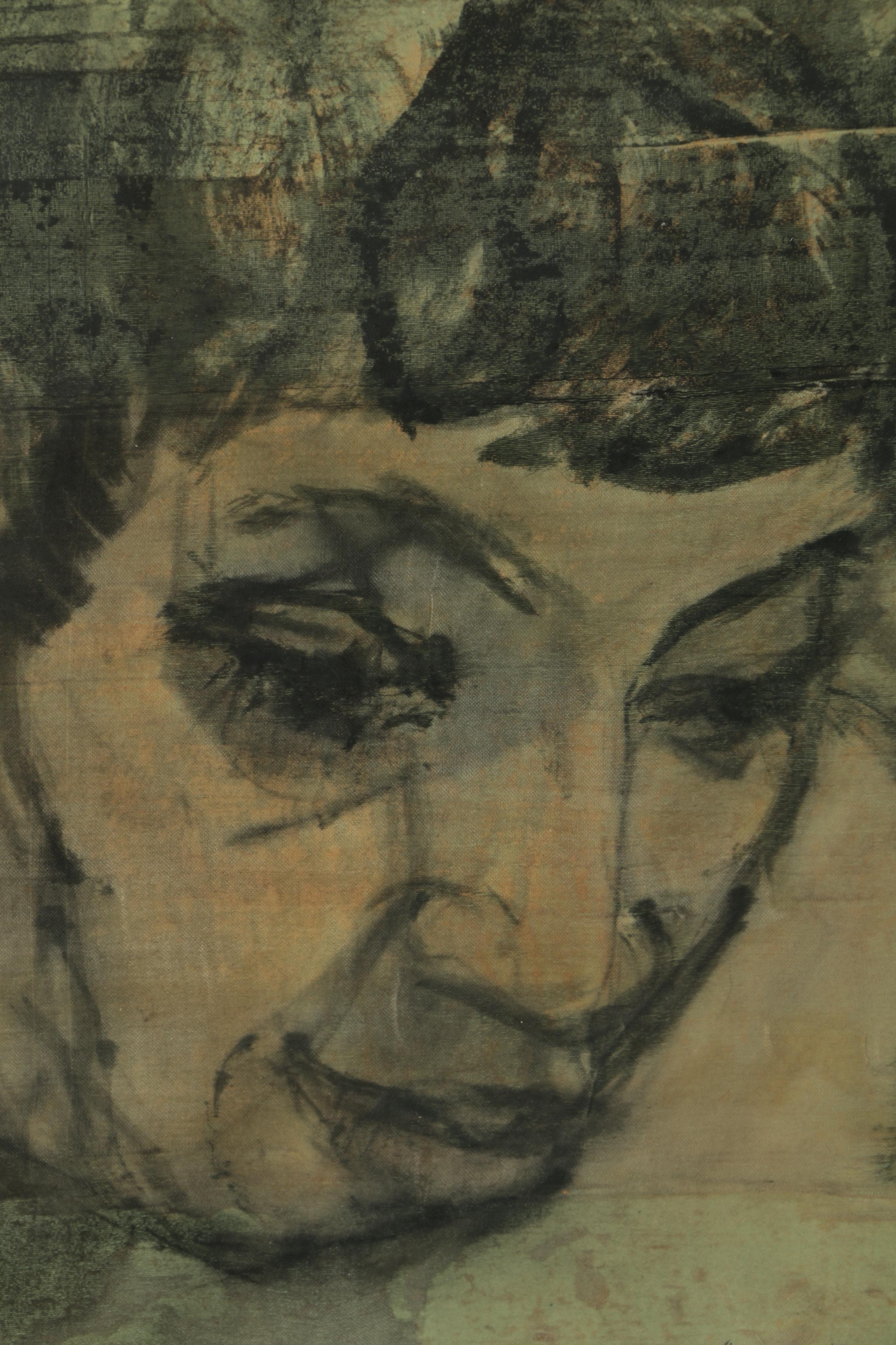 Anne Persov Vintage Mixed Media Portrait on Fabric