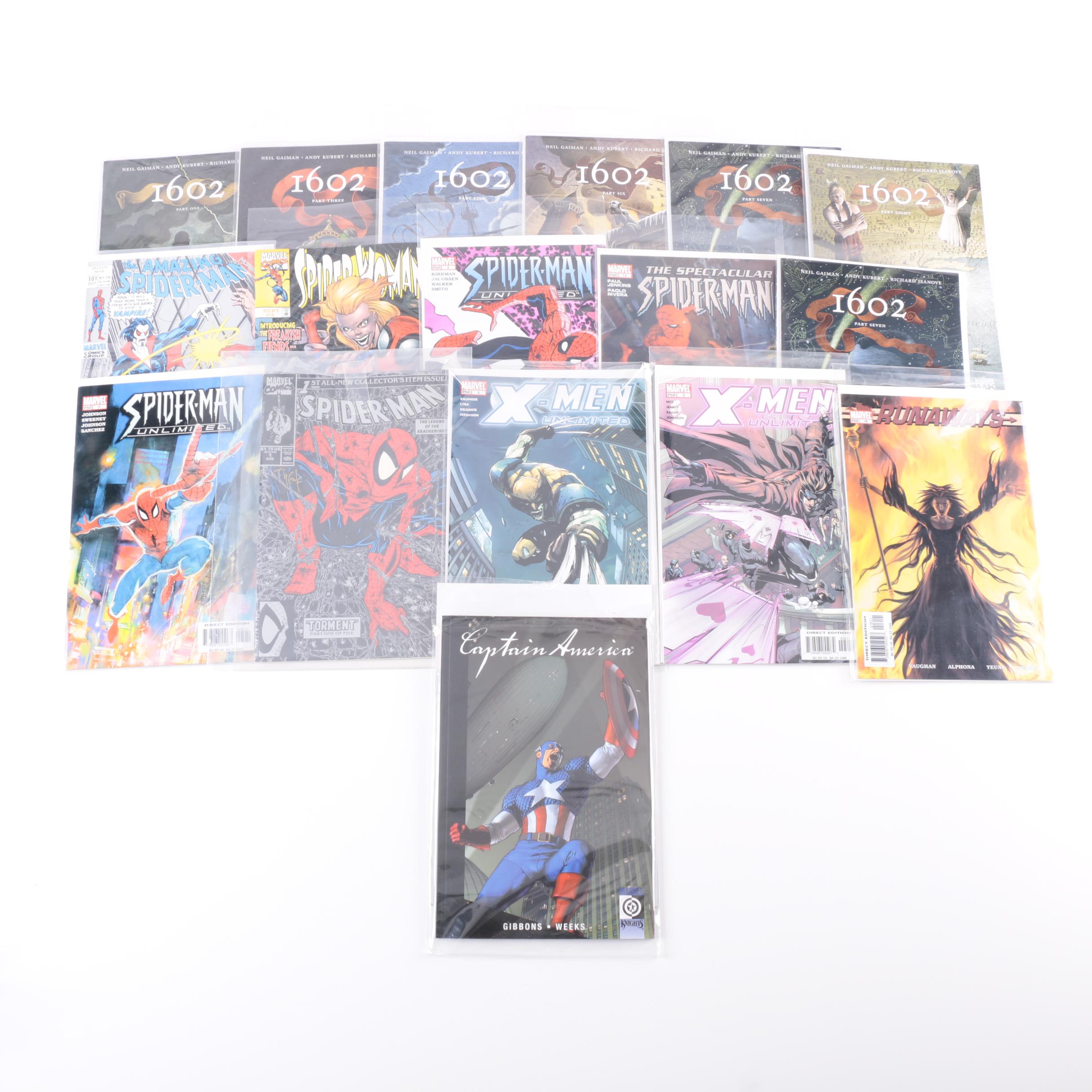 Collection of Marvel Comic Books featuring "Spider-Man" and "1602"