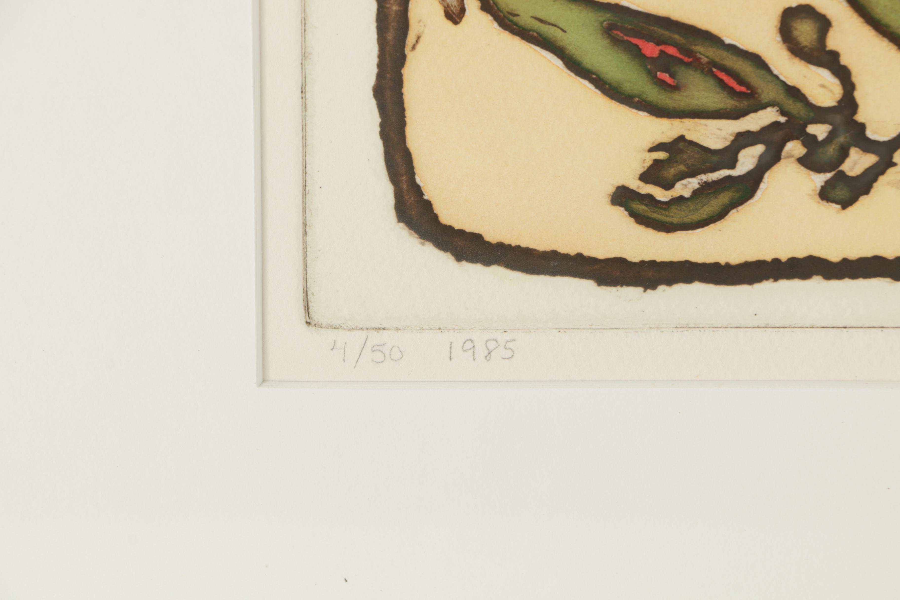 Lou Hoffer 1985 Limited Edition Intaglio Print on Paper "Forest Flowers"