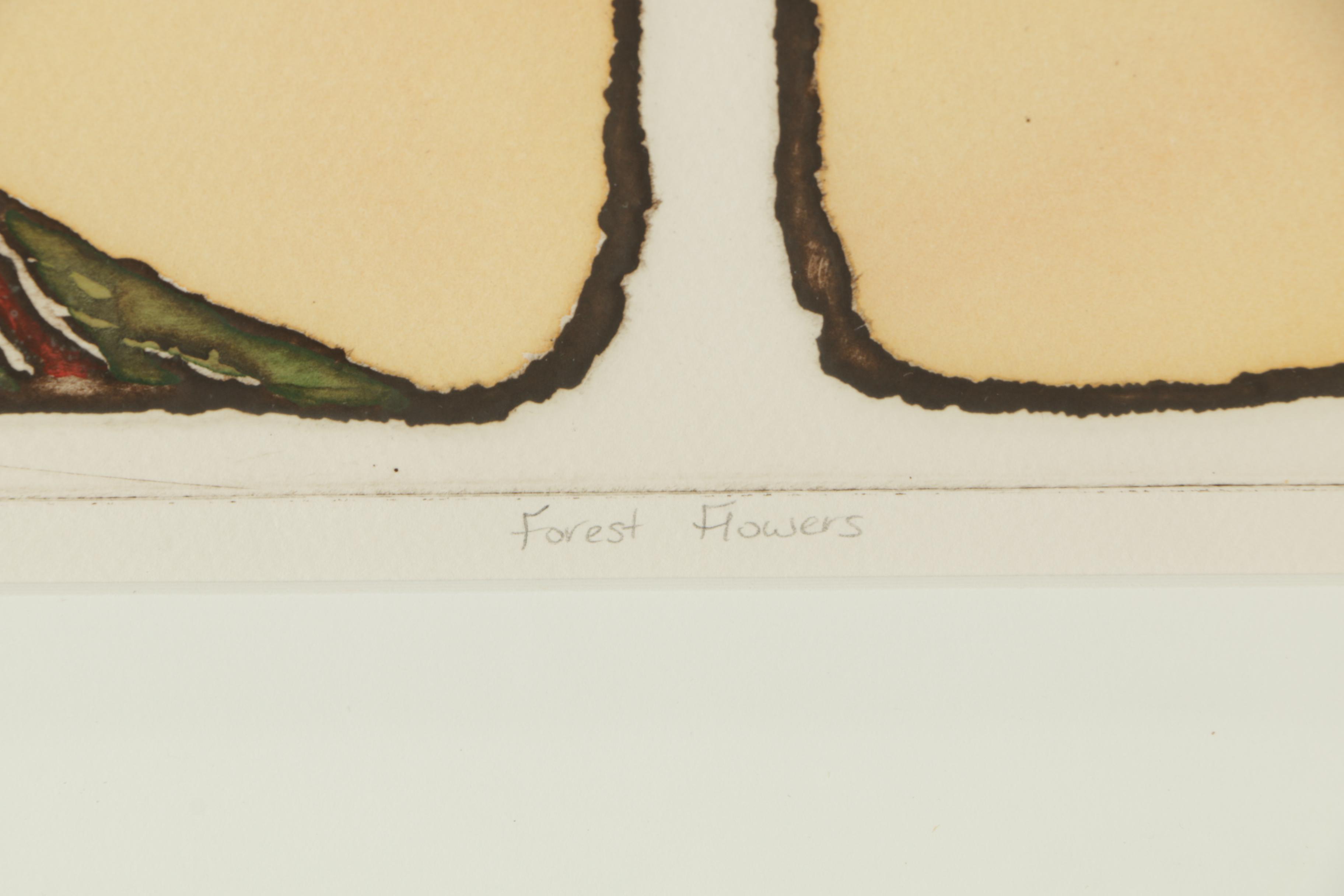 Lou Hoffer 1985 Limited Edition Intaglio Print on Paper "Forest Flowers"