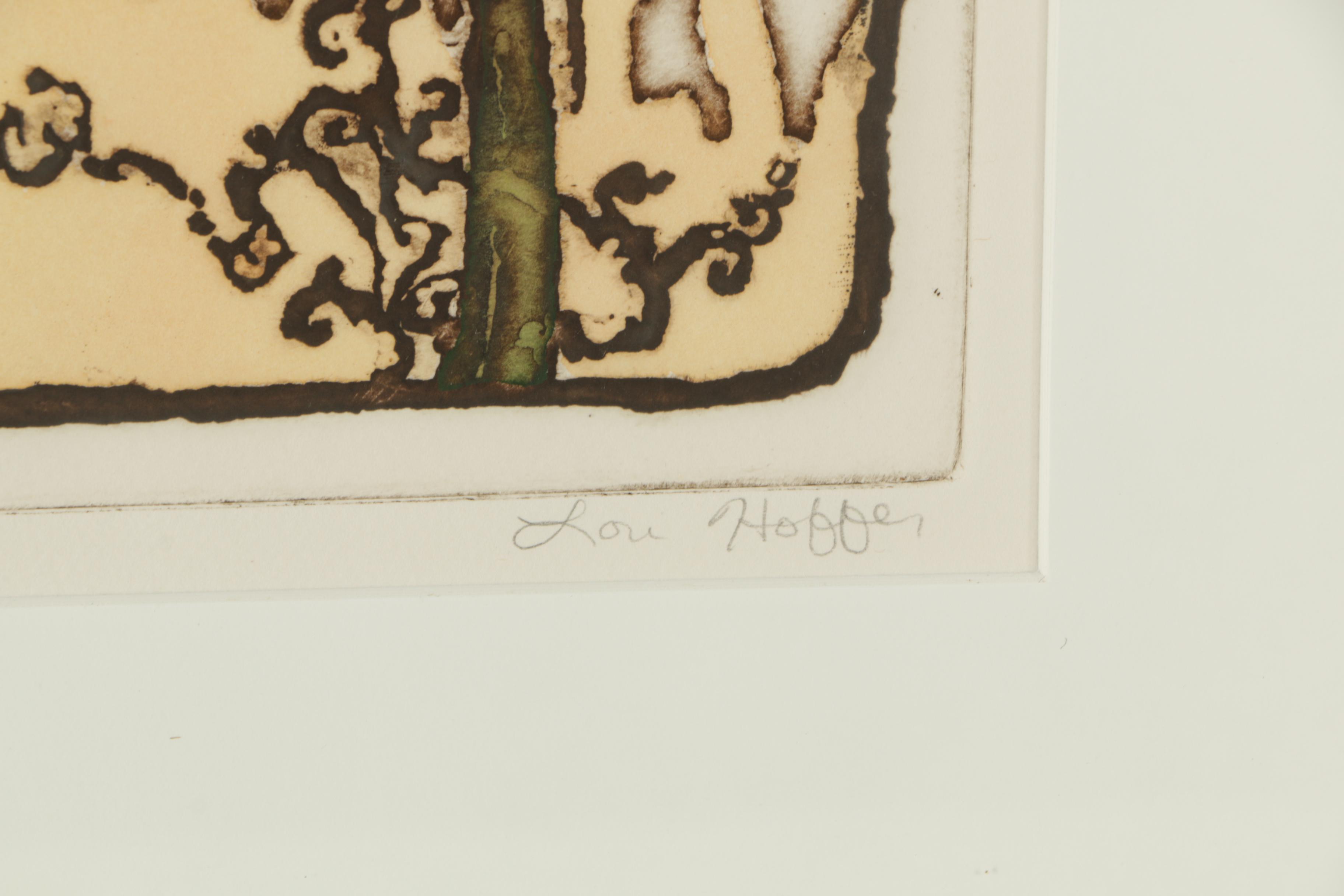 Lou Hoffer 1985 Limited Edition Intaglio Print on Paper "Forest Flowers"