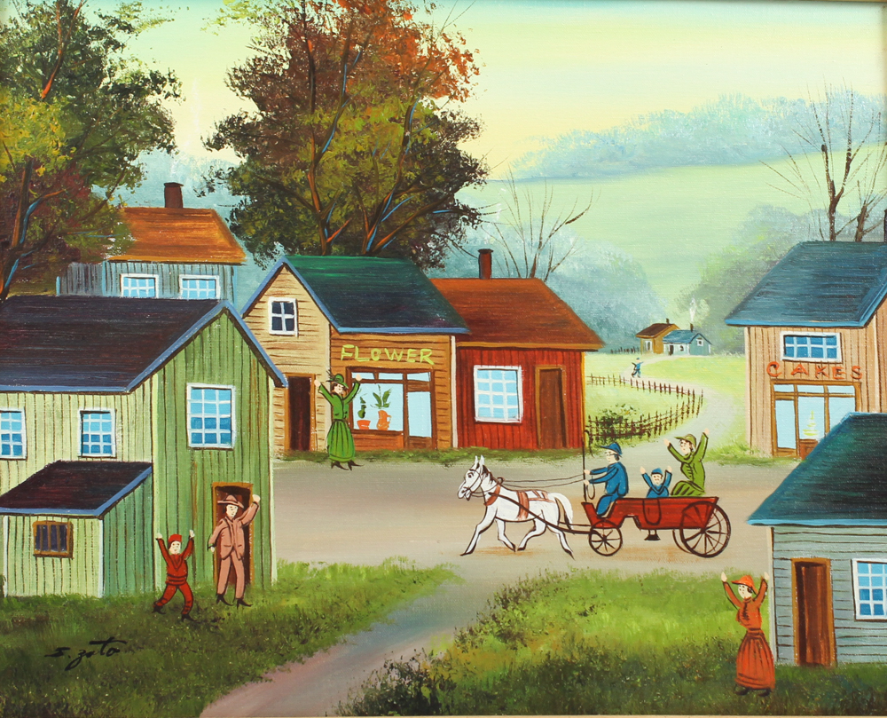 Simon Zoto Original Folk Art Oil Painting on Canvas