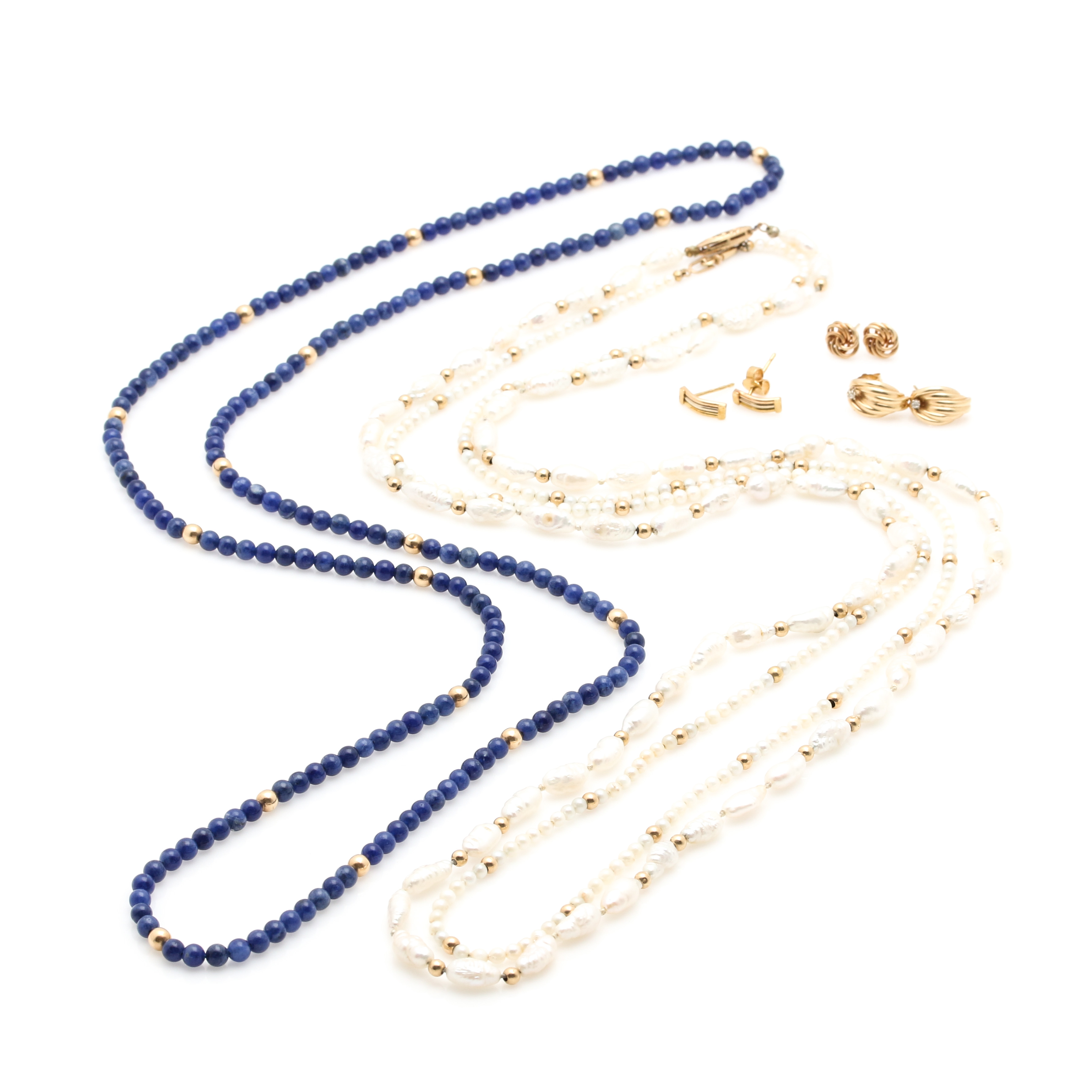 Assortment of 14K and 18K Yellow Gold Necklaces and Earrings