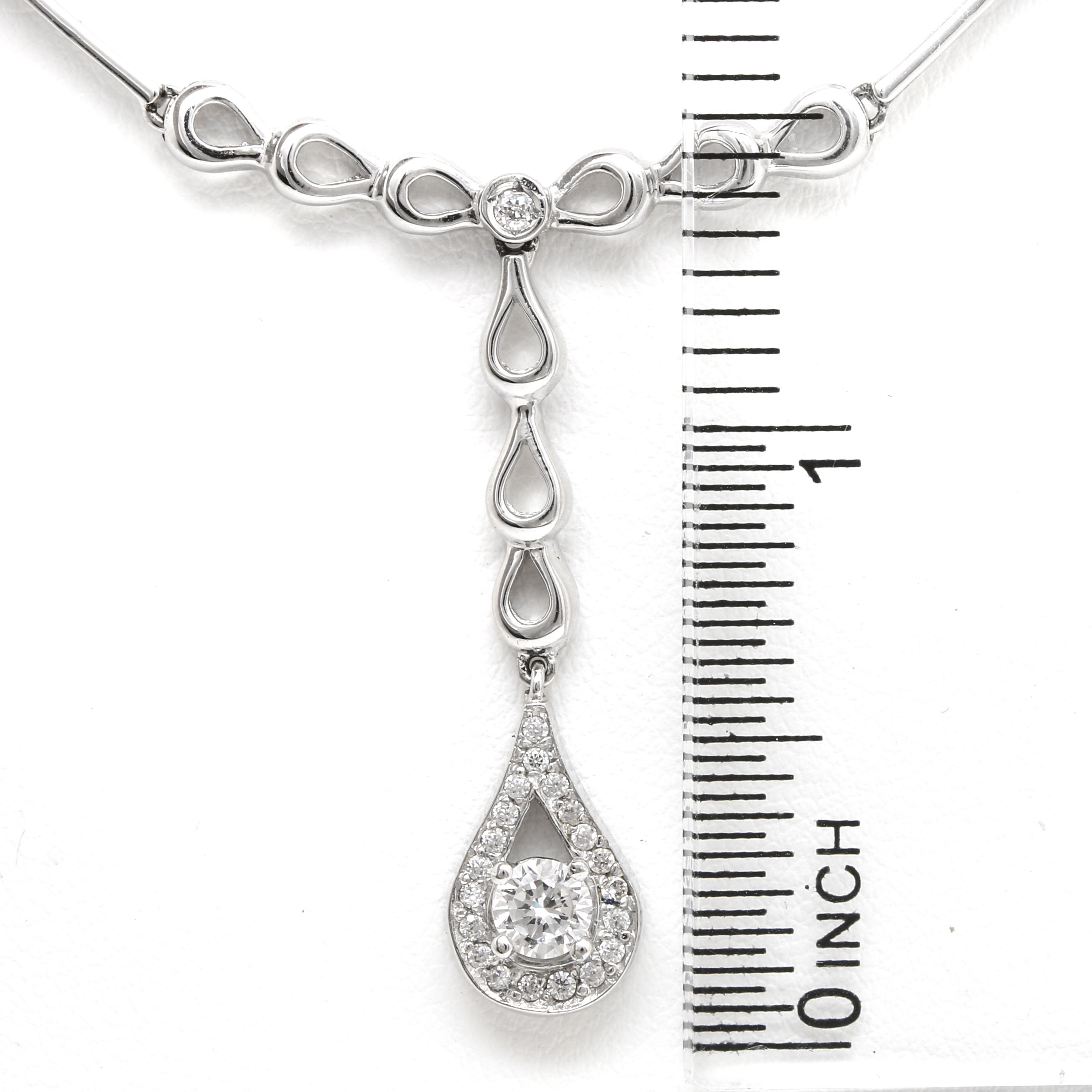 14K White Gold Cubic Zirconia Chain Link Pendant Necklace