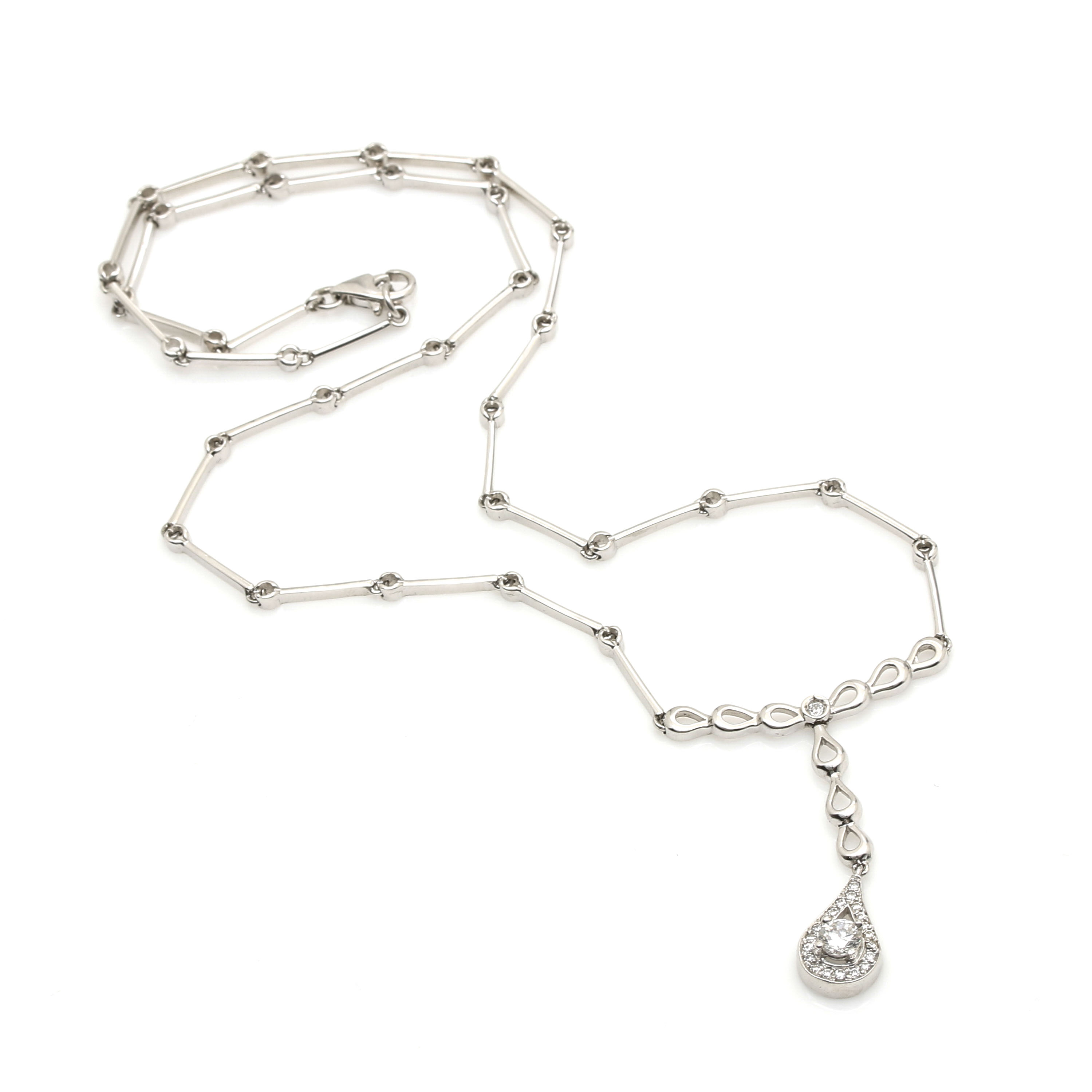 14K White Gold Cubic Zirconia Chain Link Pendant Necklace