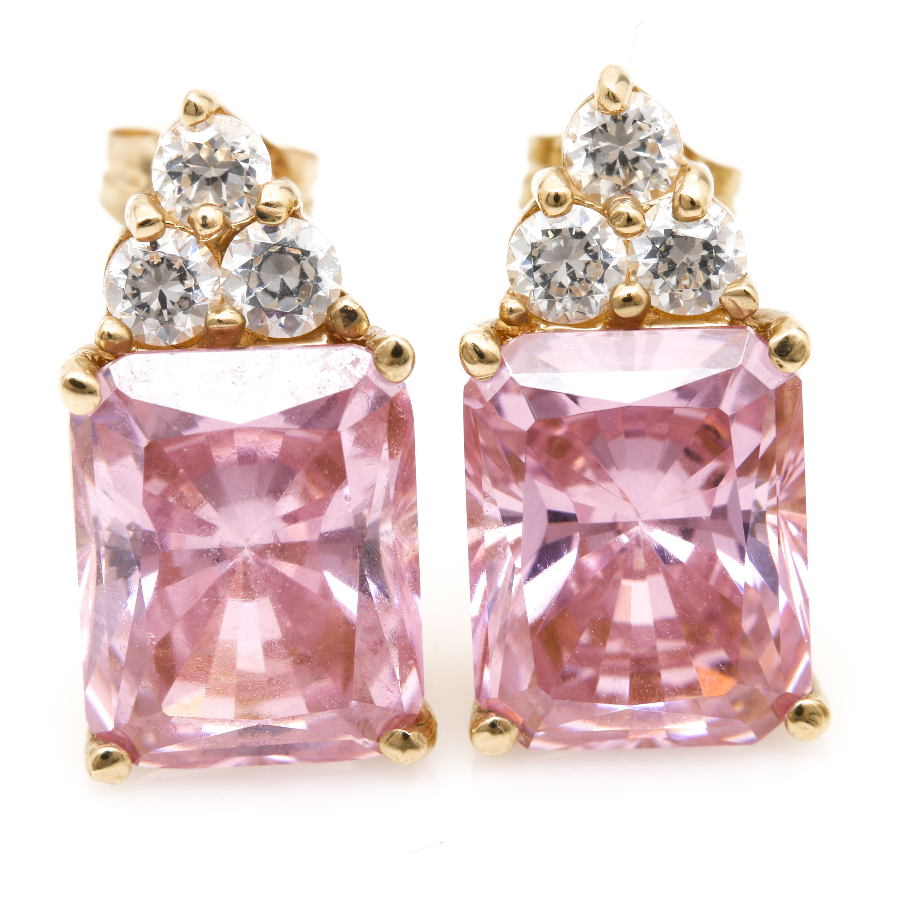 14K Yellow Gold Cubic Zirconia and Coated Topaz Stud Earrings