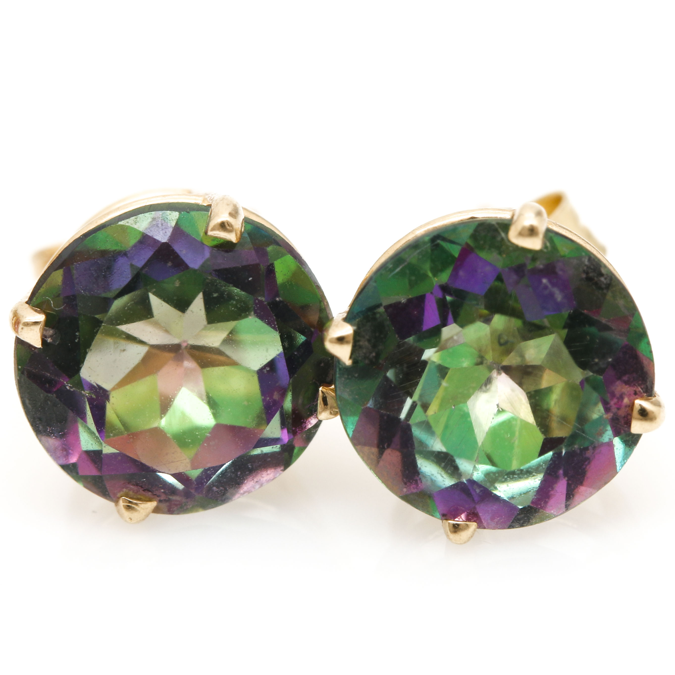 14K Yellow Gold Cubic Zirconia and Coated Topaz Stud Earrings