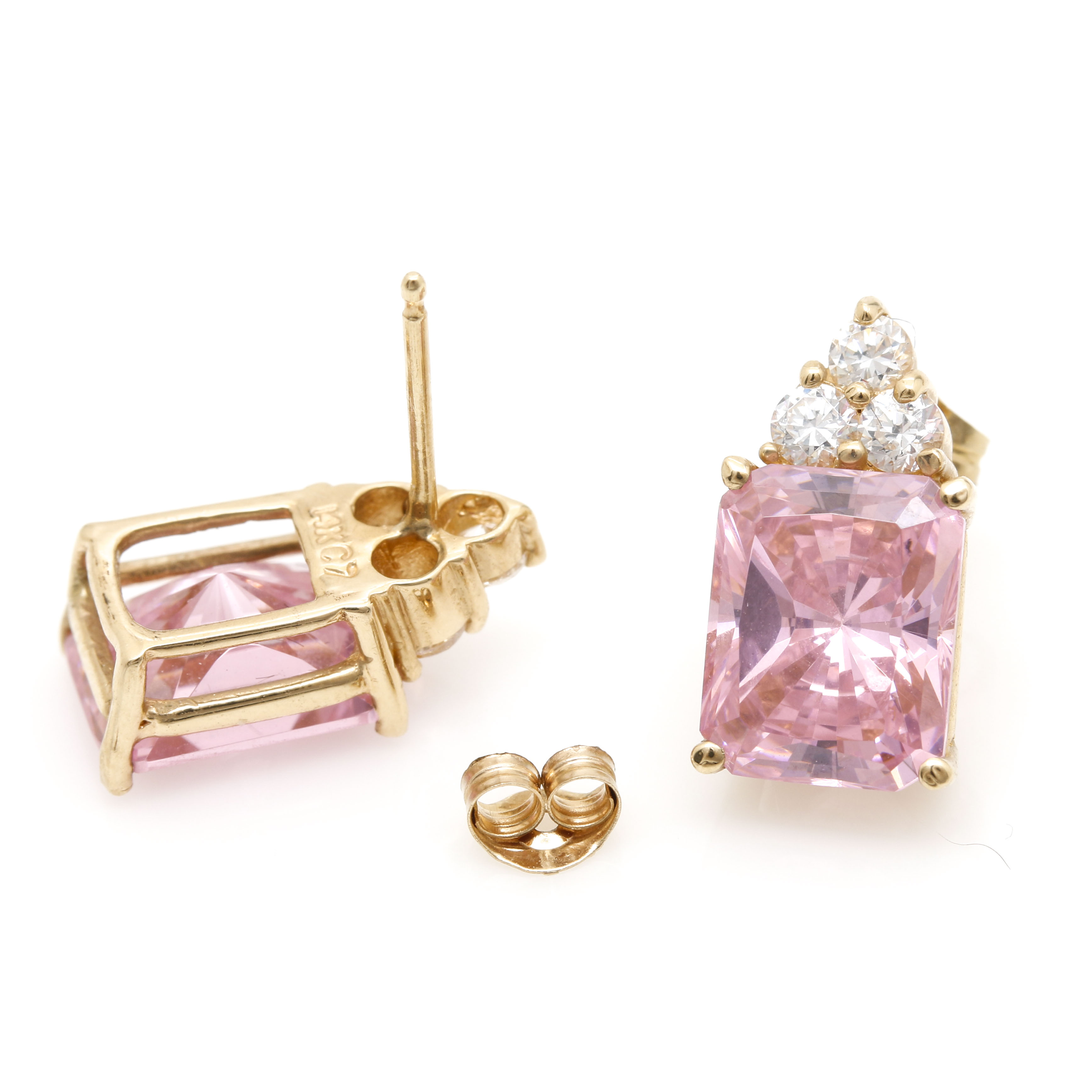 14K Yellow Gold Cubic Zirconia and Coated Topaz Stud Earrings