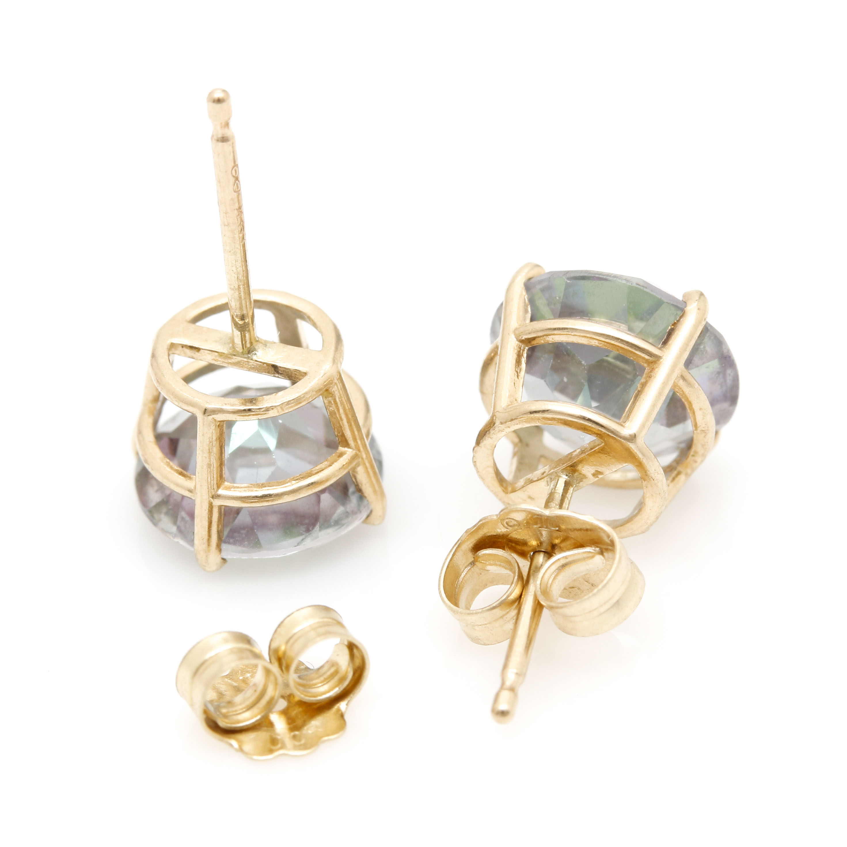 14K Yellow Gold Cubic Zirconia and Coated Topaz Stud Earrings