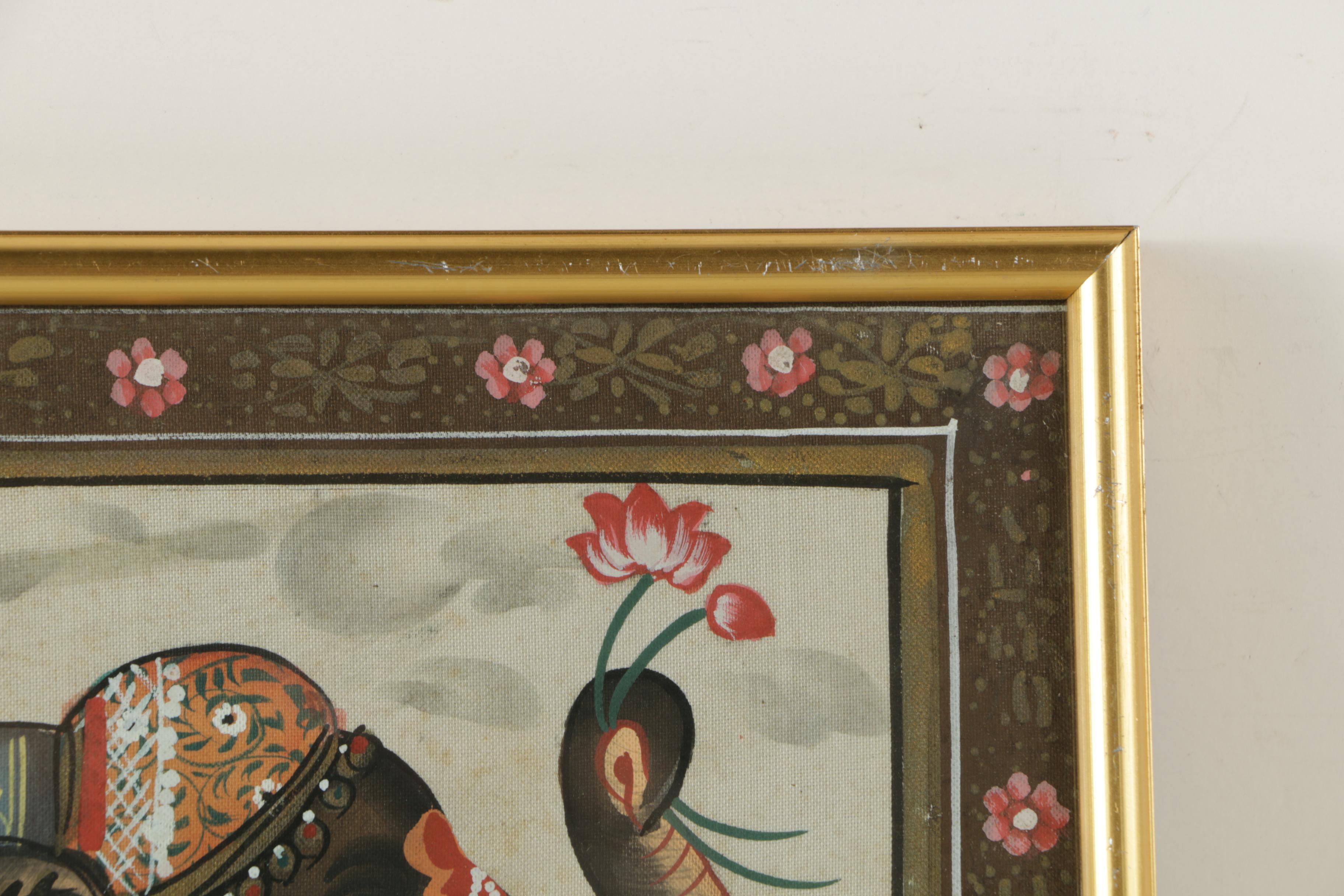 South East Asian Watercolor and Gouache Painting on Linen of an Elephant