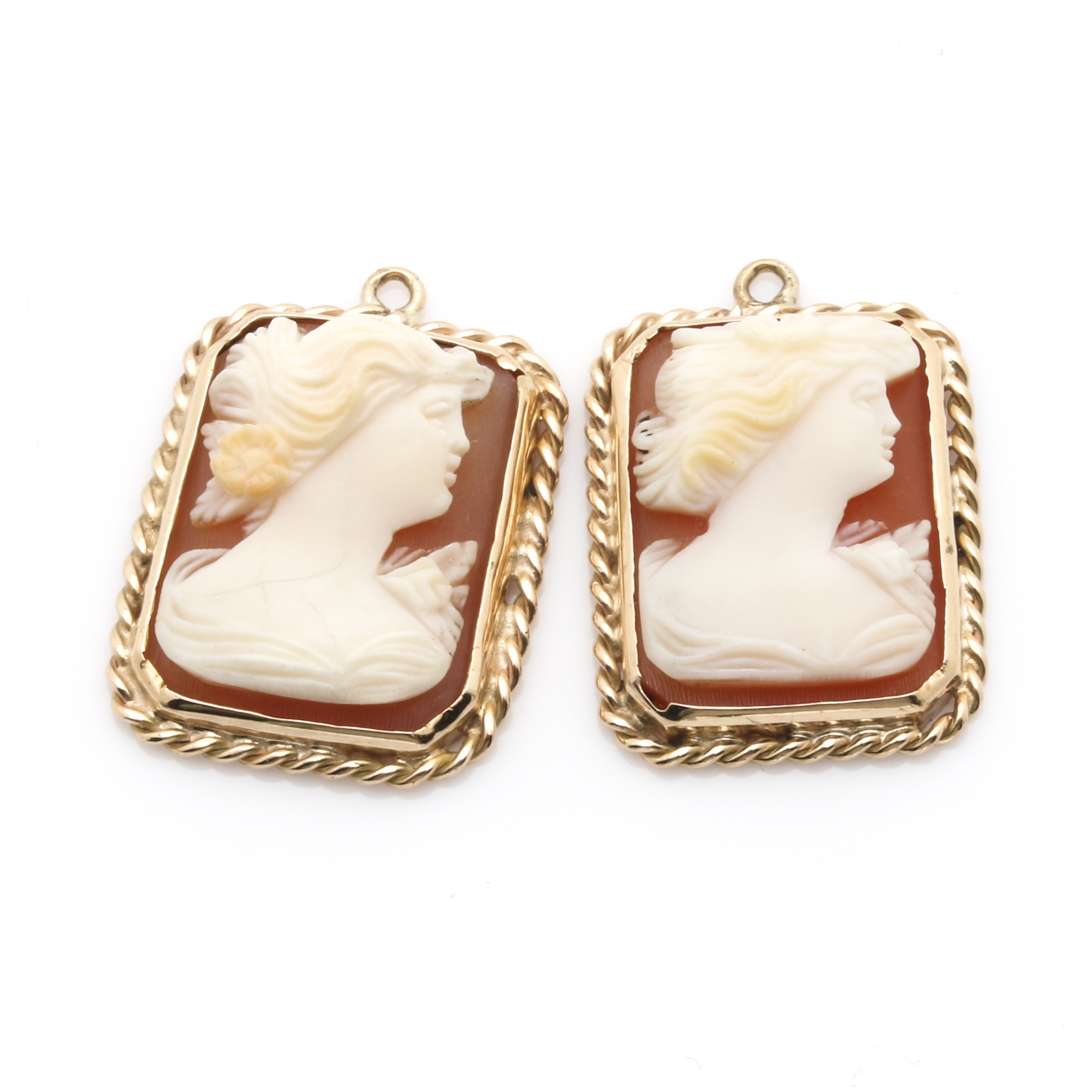 14K Yellow Gold Cameo and Cultured Pearl Earrings