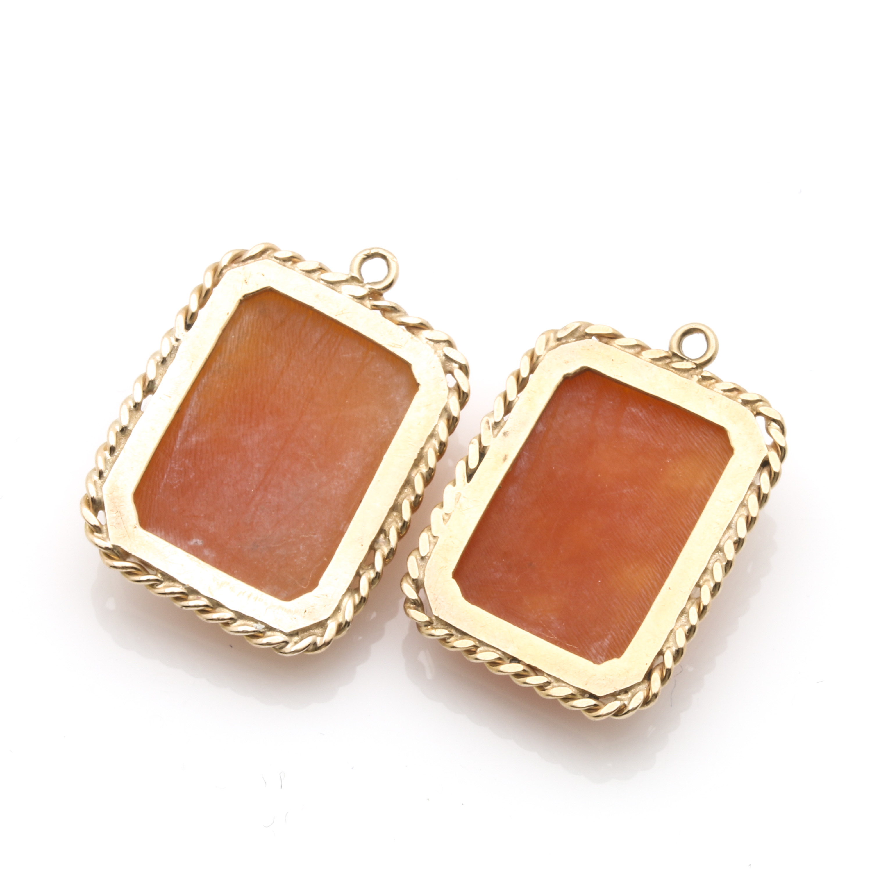 14K Yellow Gold Cameo and Cultured Pearl Earrings