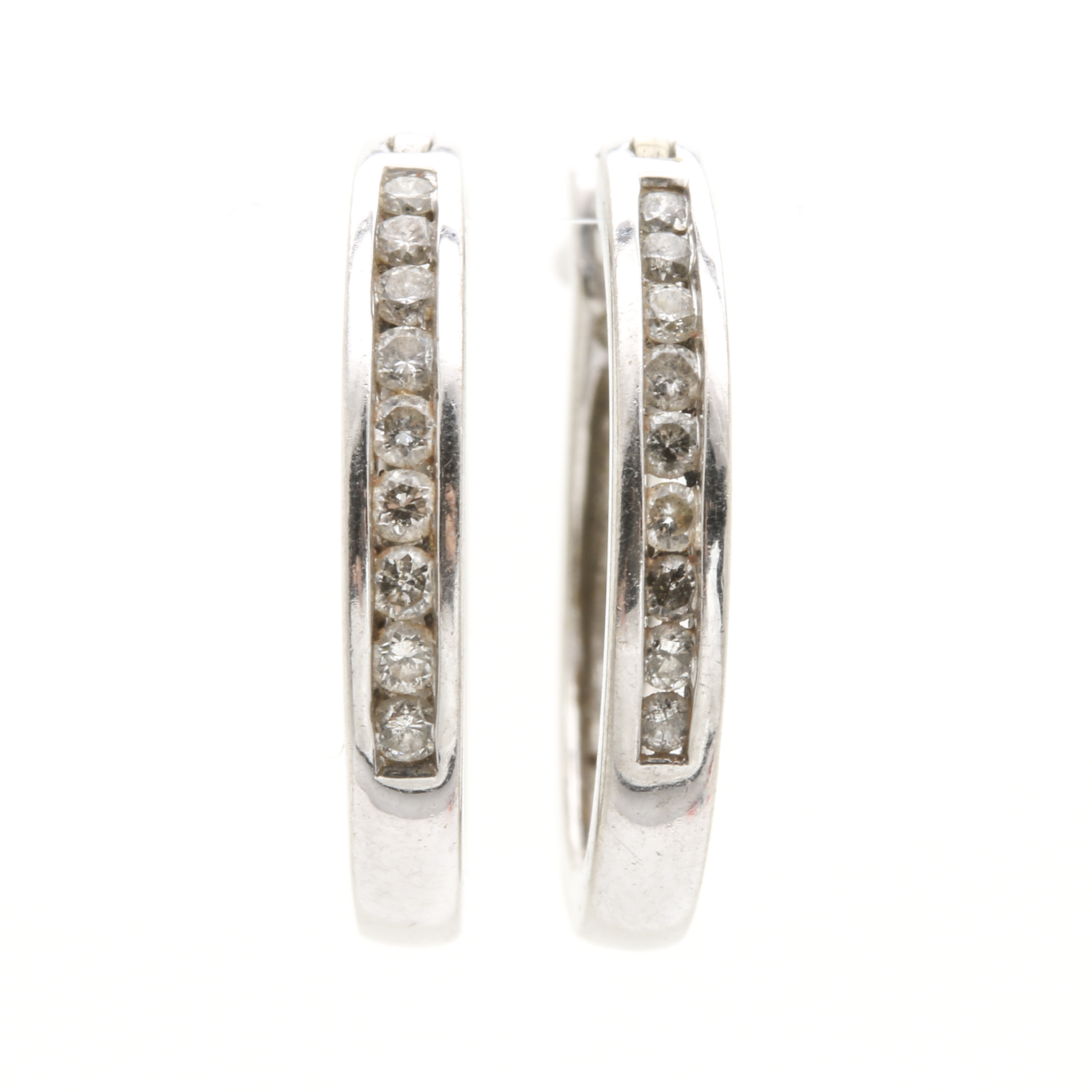 10K White Gold Diamond Hoop Earrings