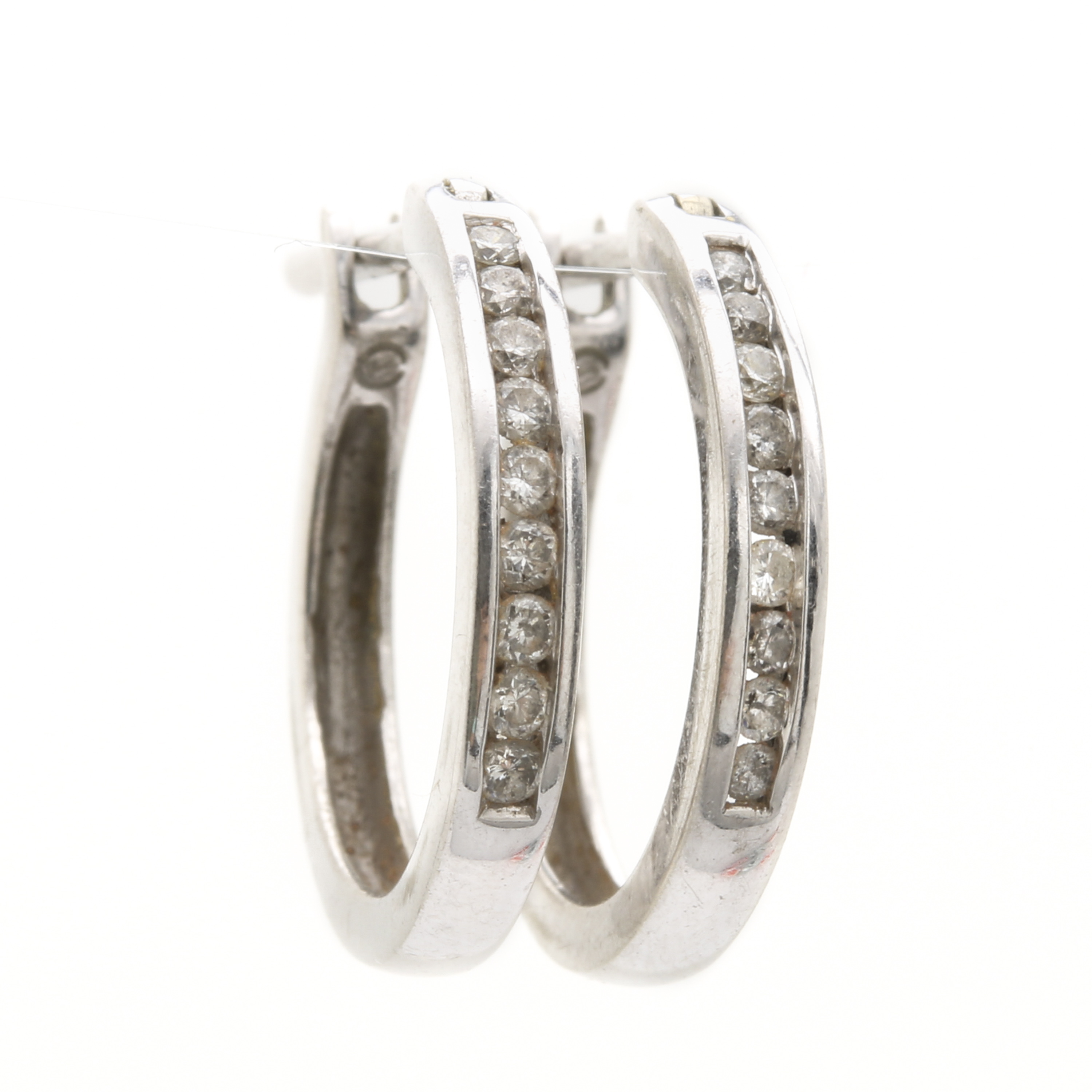 10K White Gold Diamond Hoop Earrings