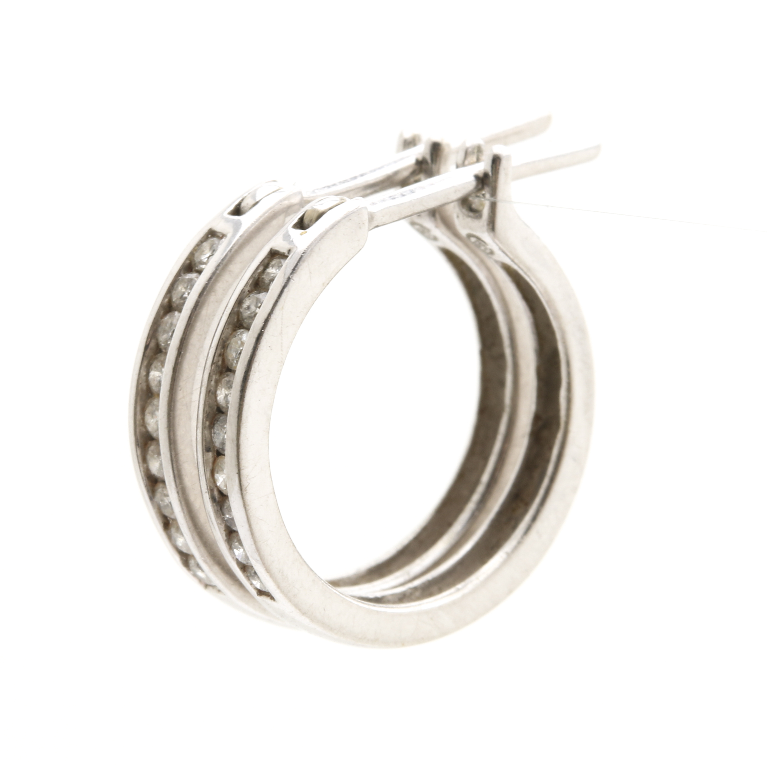10K White Gold Diamond Hoop Earrings