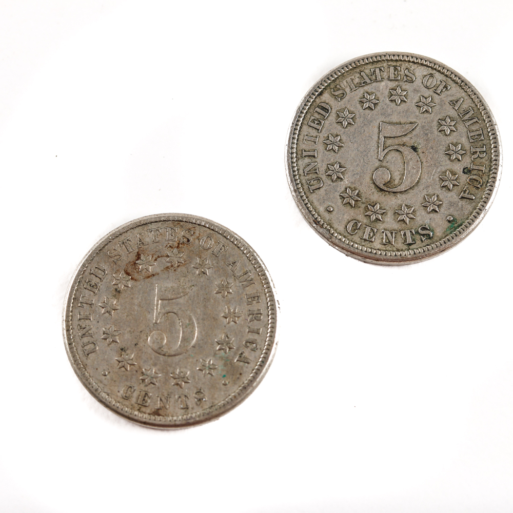 Five Antique U.S. Shield Nickels
