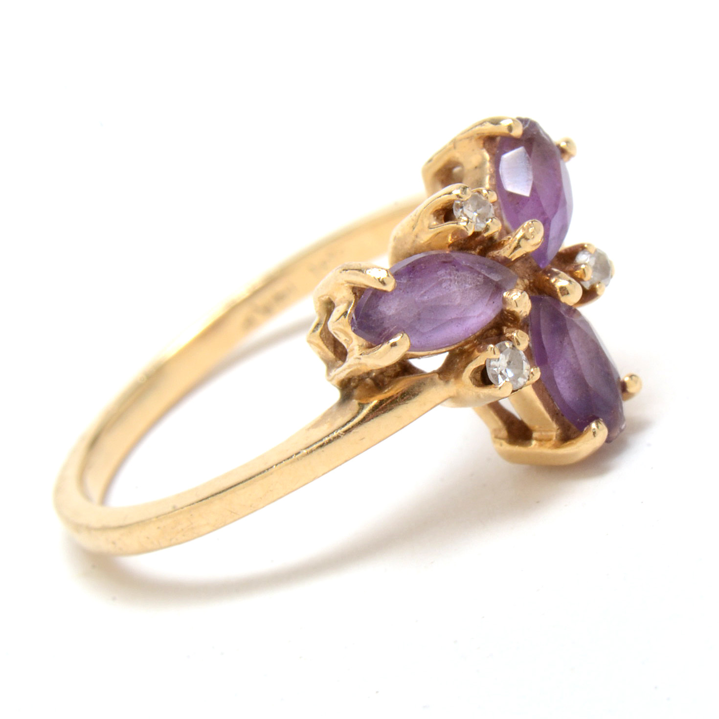 14K Plumb Yellow Gold, Amethyst and Diamond Ring