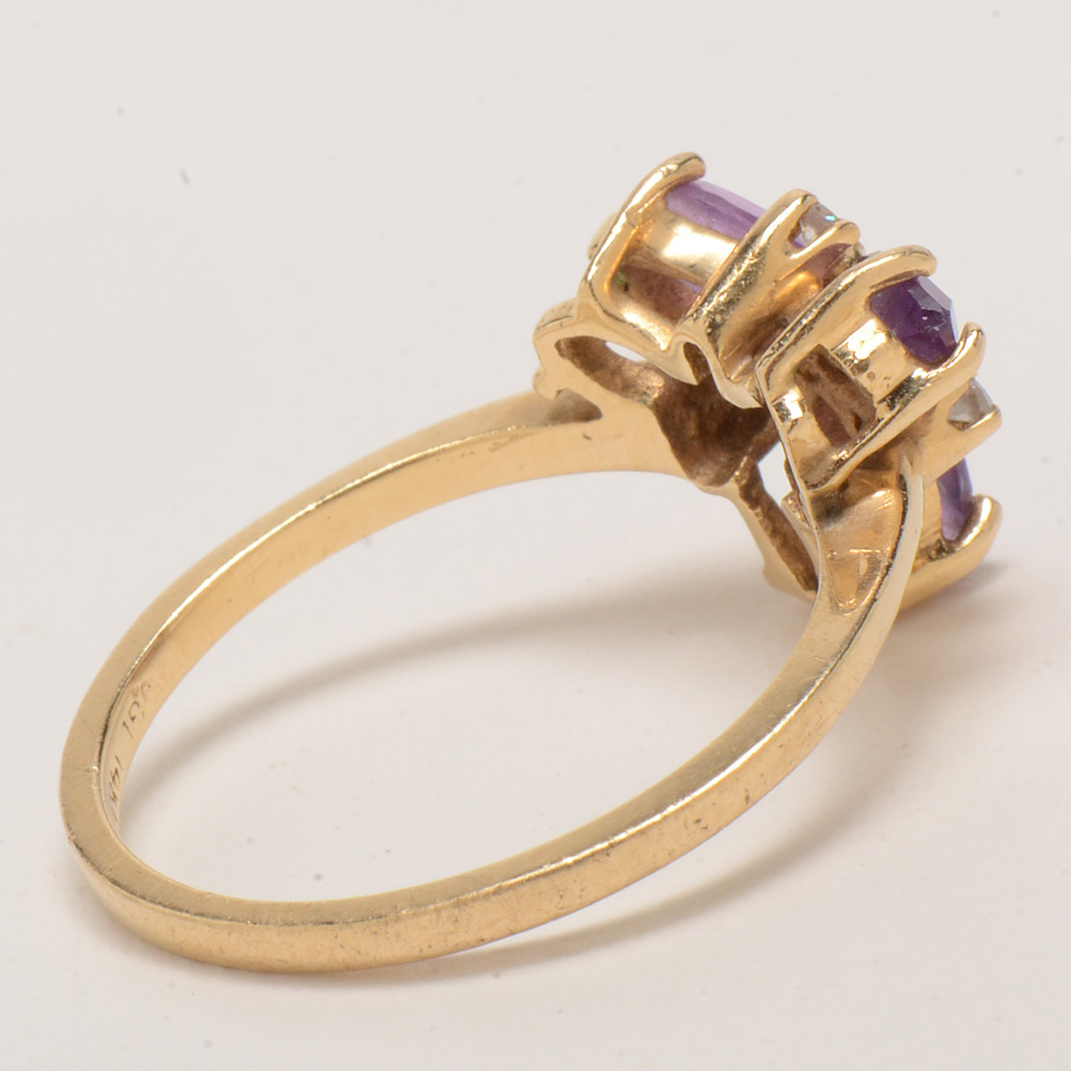 14K Plumb Yellow Gold, Amethyst and Diamond Ring