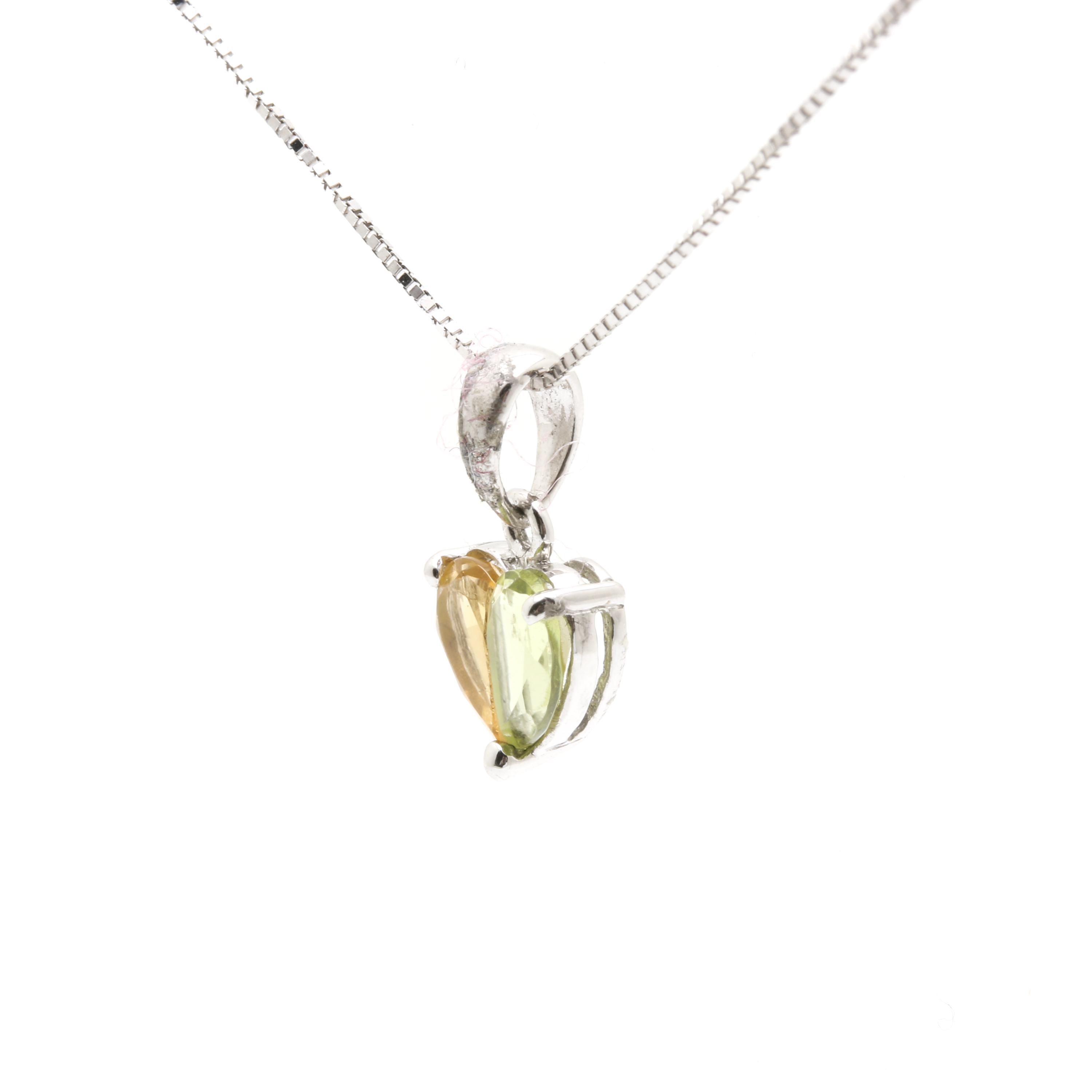 14K White Gold Citrine and Peridot Heart Pendant Necklace