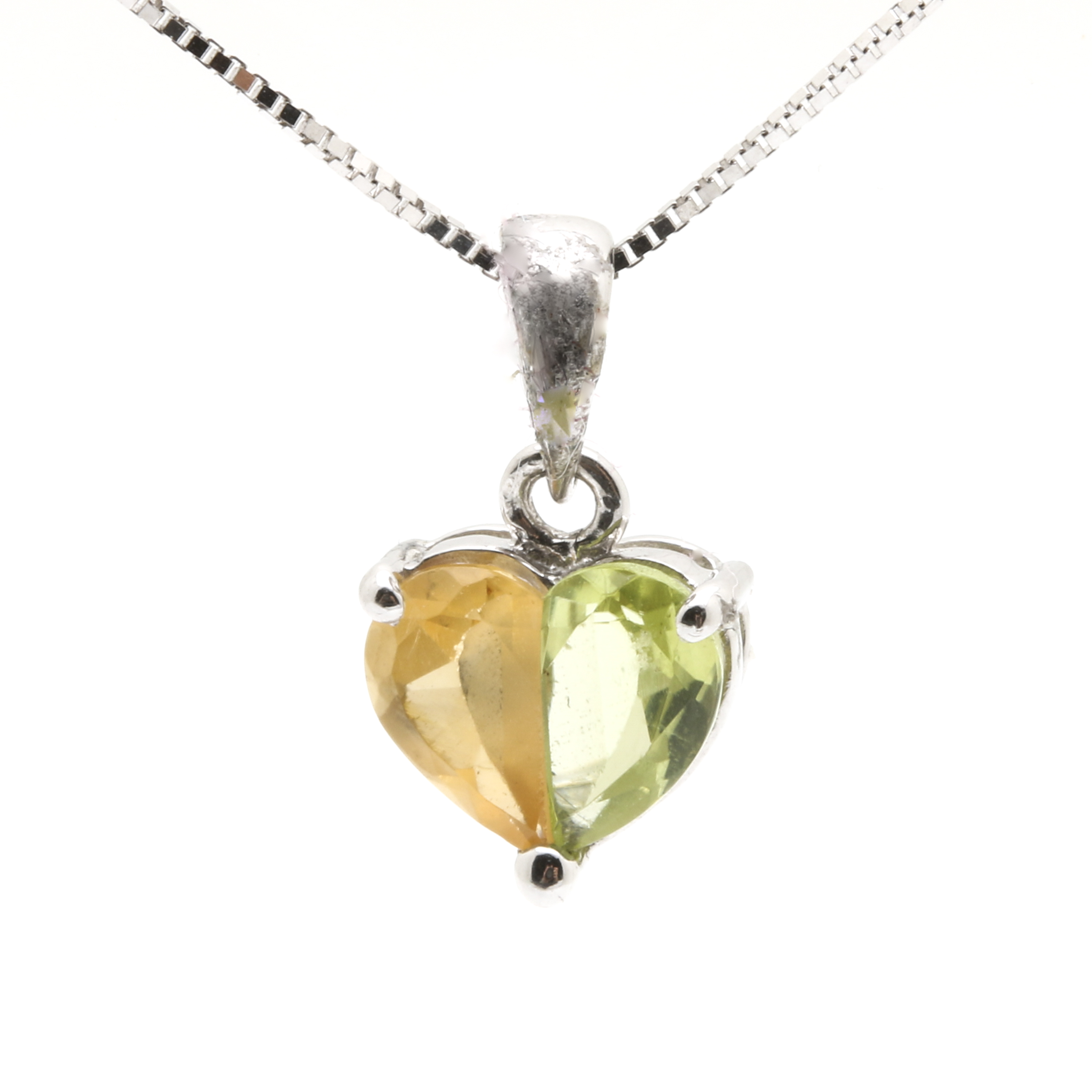 14K White Gold Citrine and Peridot Heart Pendant Necklace