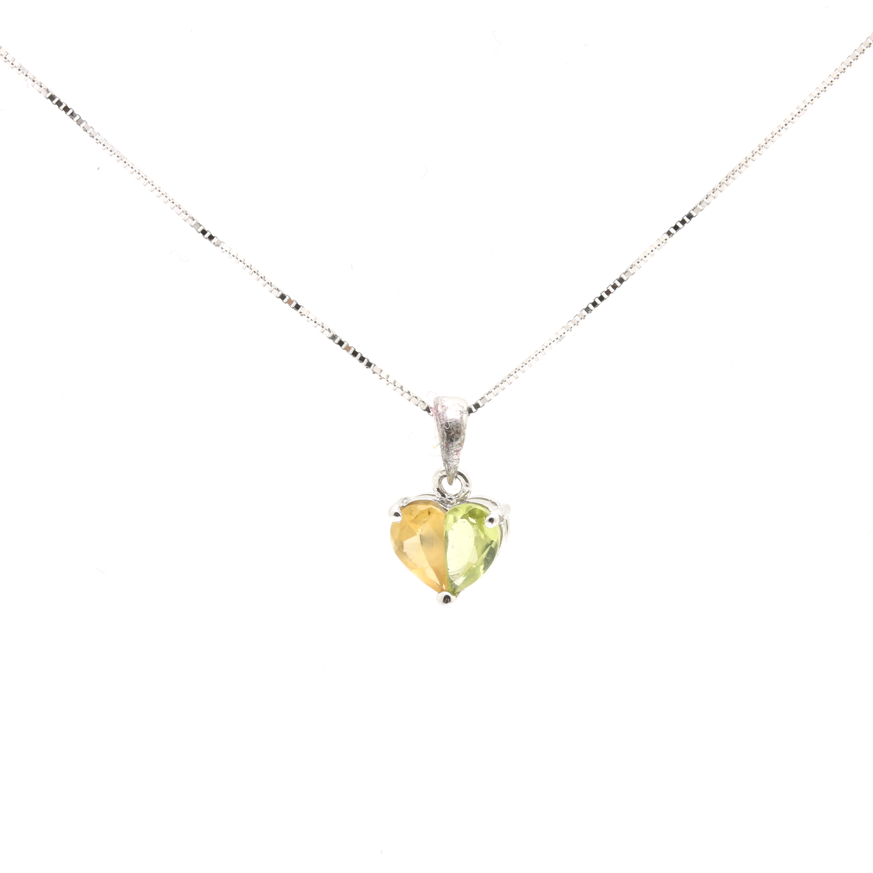 14K White Gold Citrine and Peridot Heart Pendant Necklace