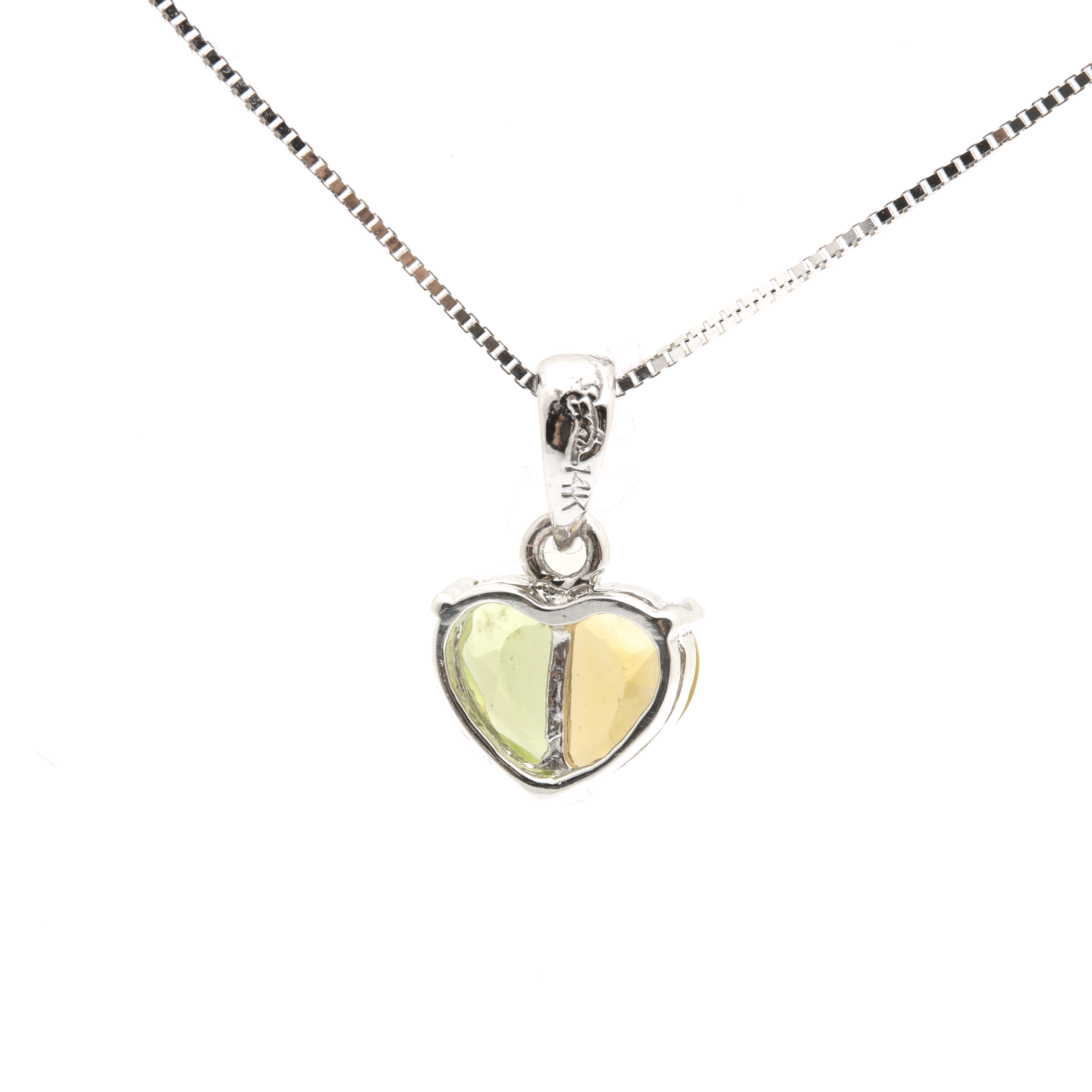 14K White Gold Citrine and Peridot Heart Pendant Necklace