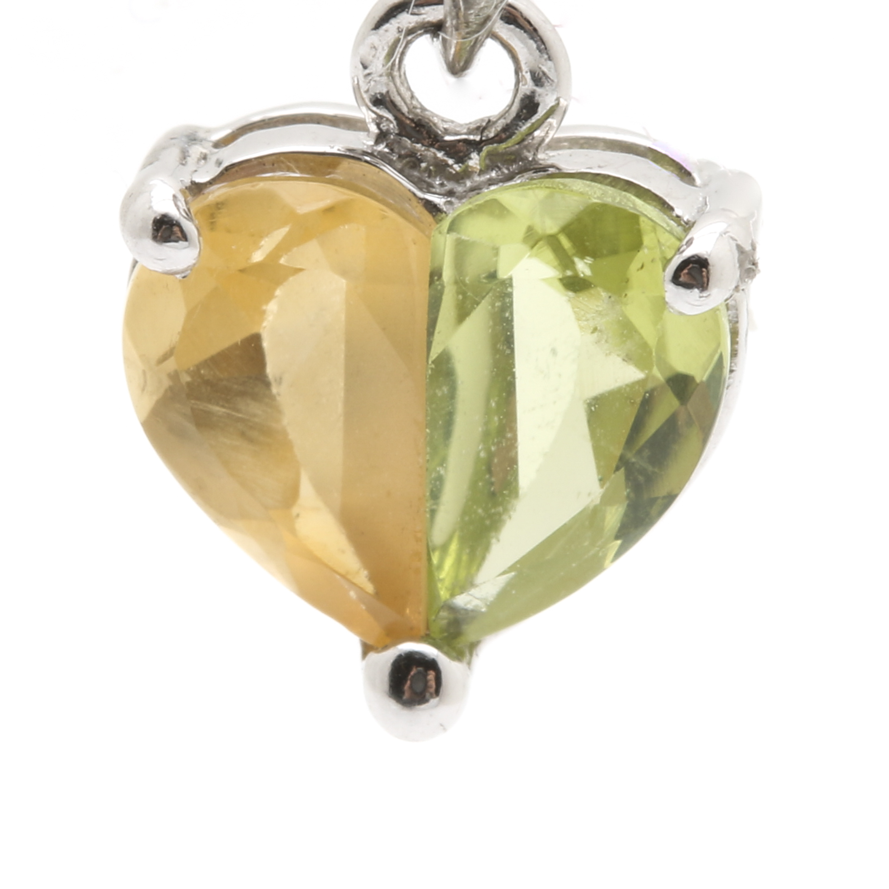 14K White Gold Citrine and Peridot Heart Pendant Necklace