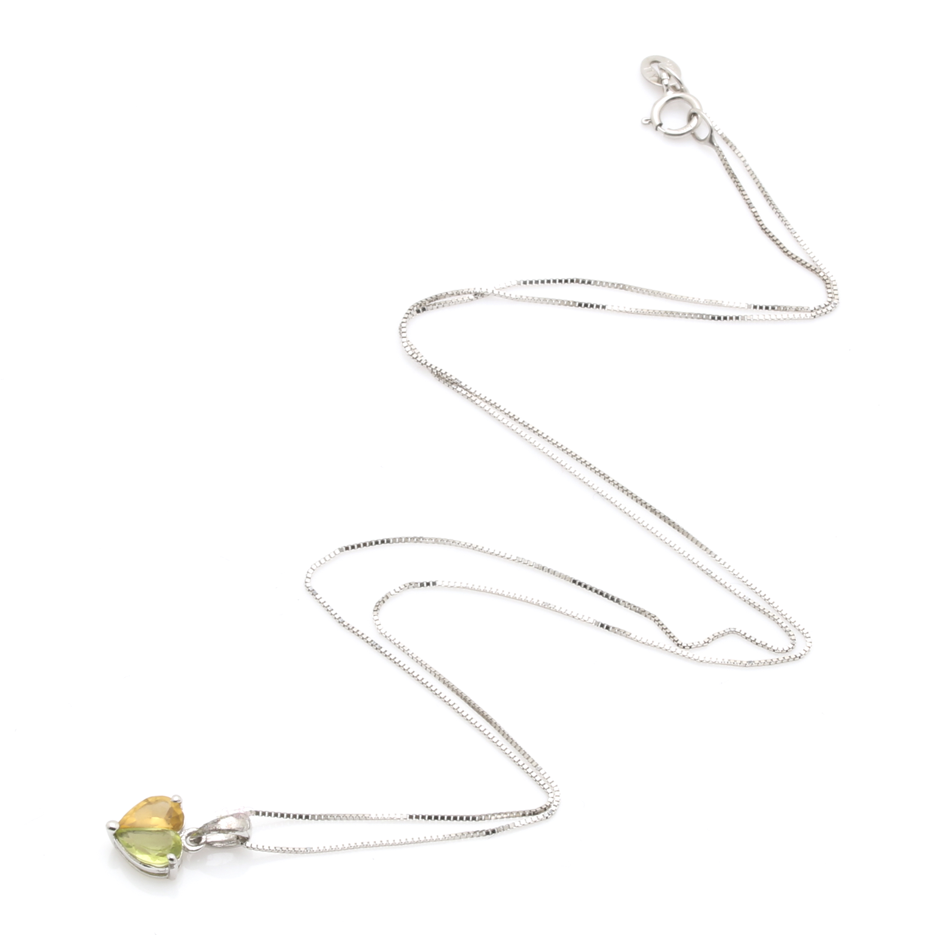 14K White Gold Citrine and Peridot Heart Pendant Necklace