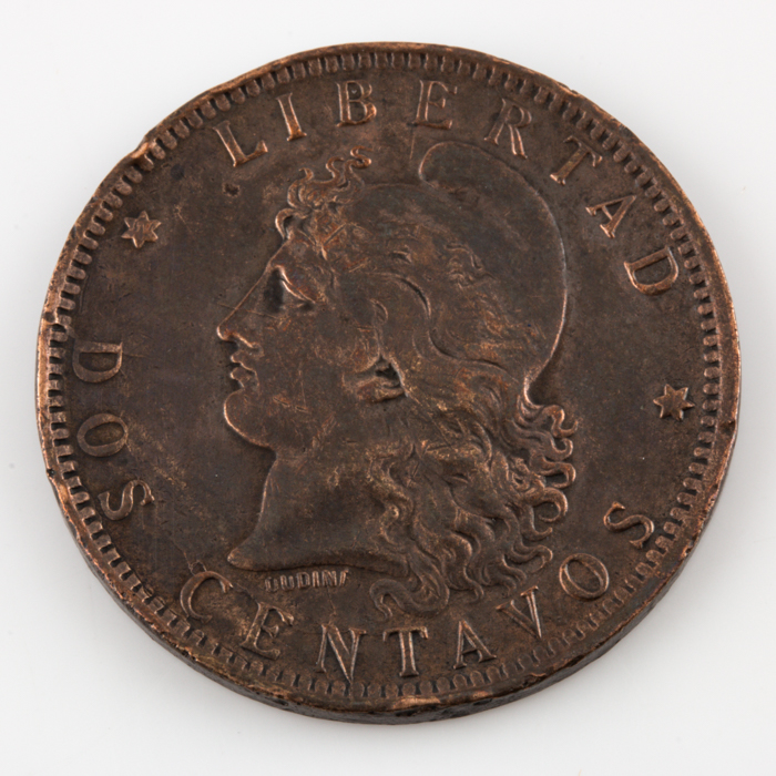 1892 Two Centavos Coin from Argentina