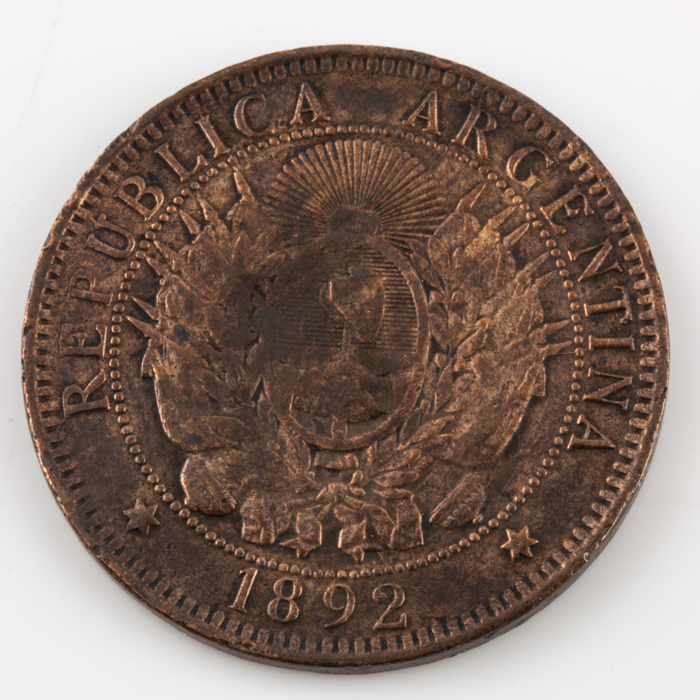 1892 Two Centavos Coin from Argentina