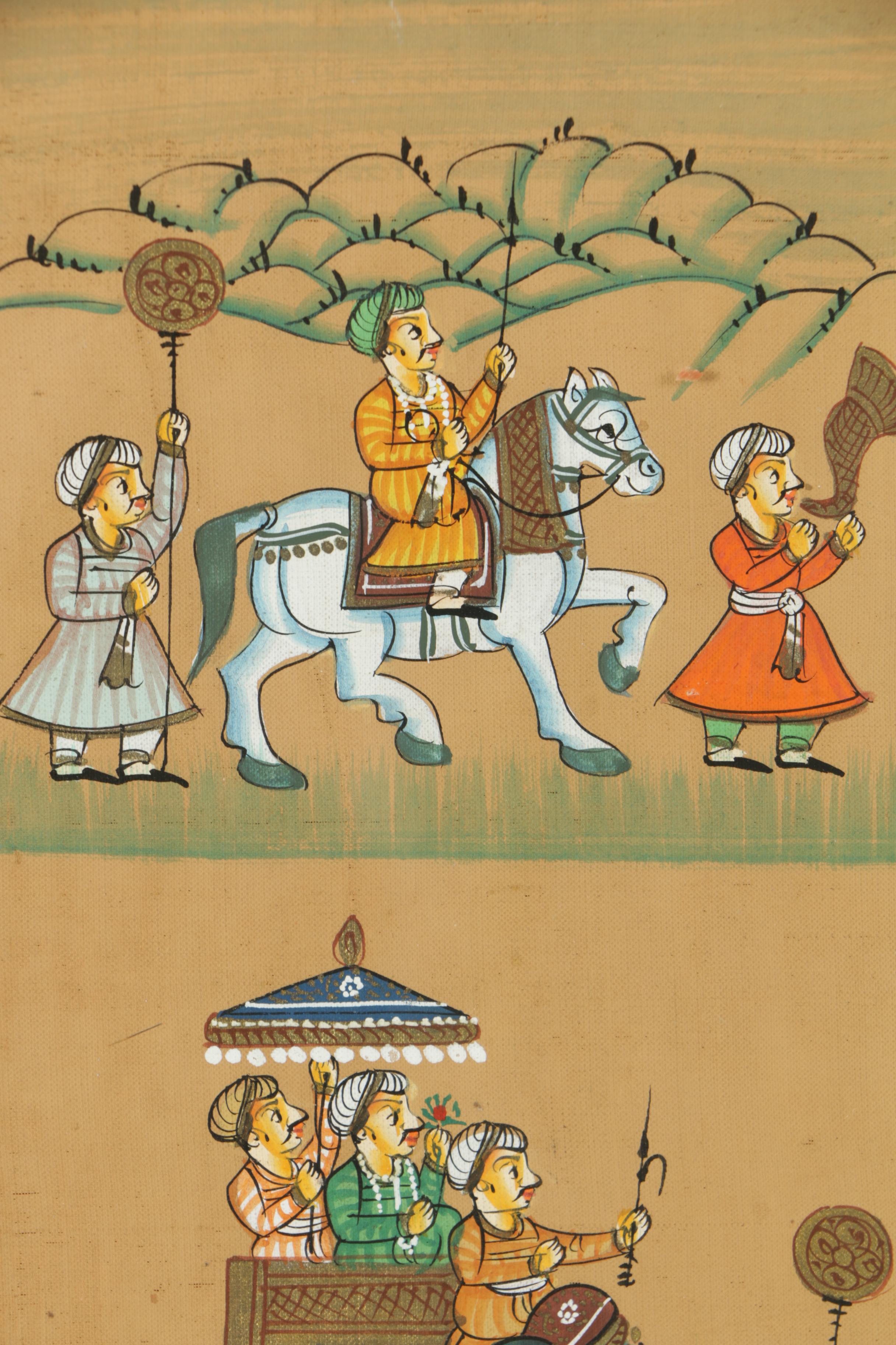 Two Watercolor and Gouache Paintings of Indo-Persian Processional Scenes