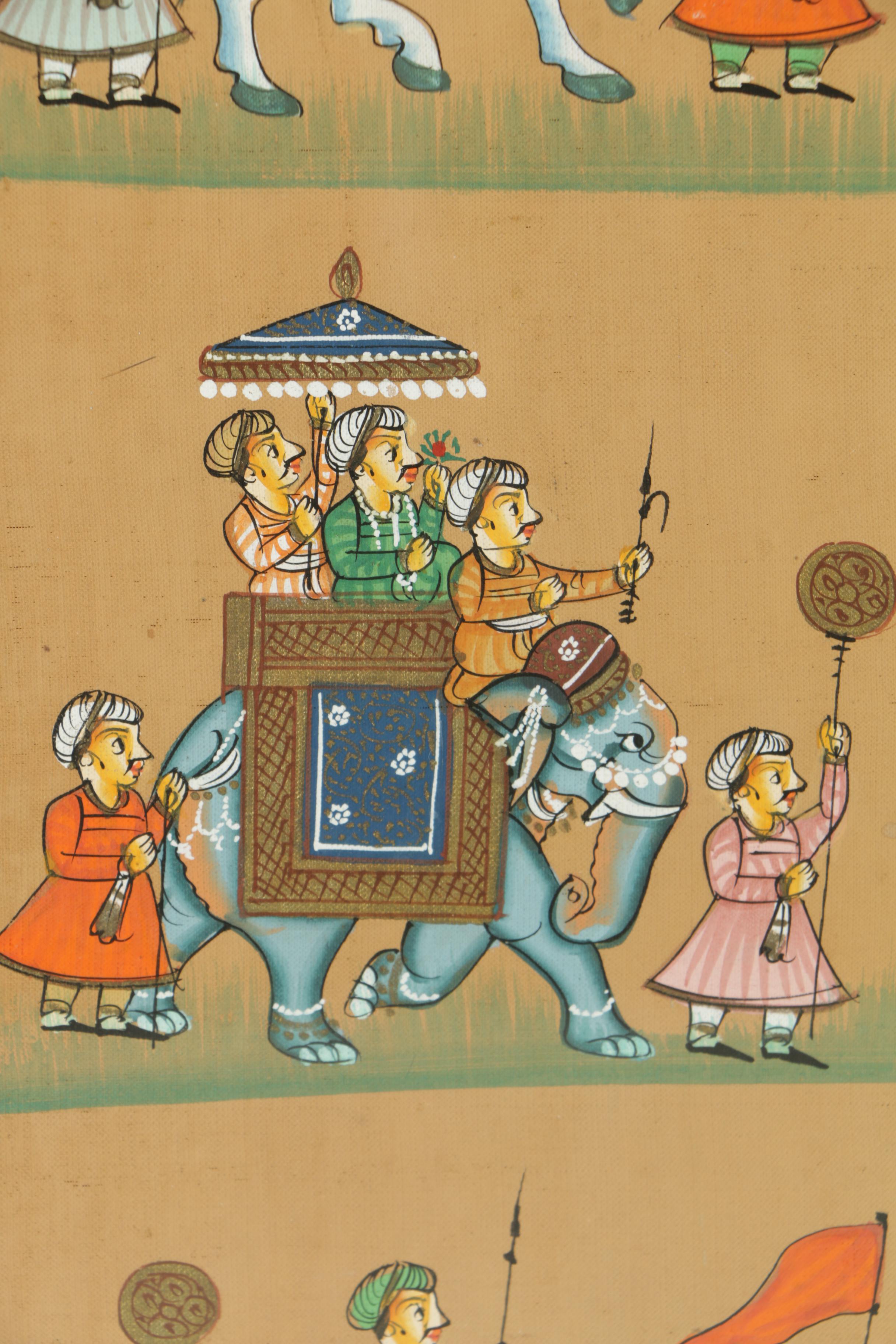 Two Watercolor and Gouache Paintings of Indo-Persian Processional Scenes