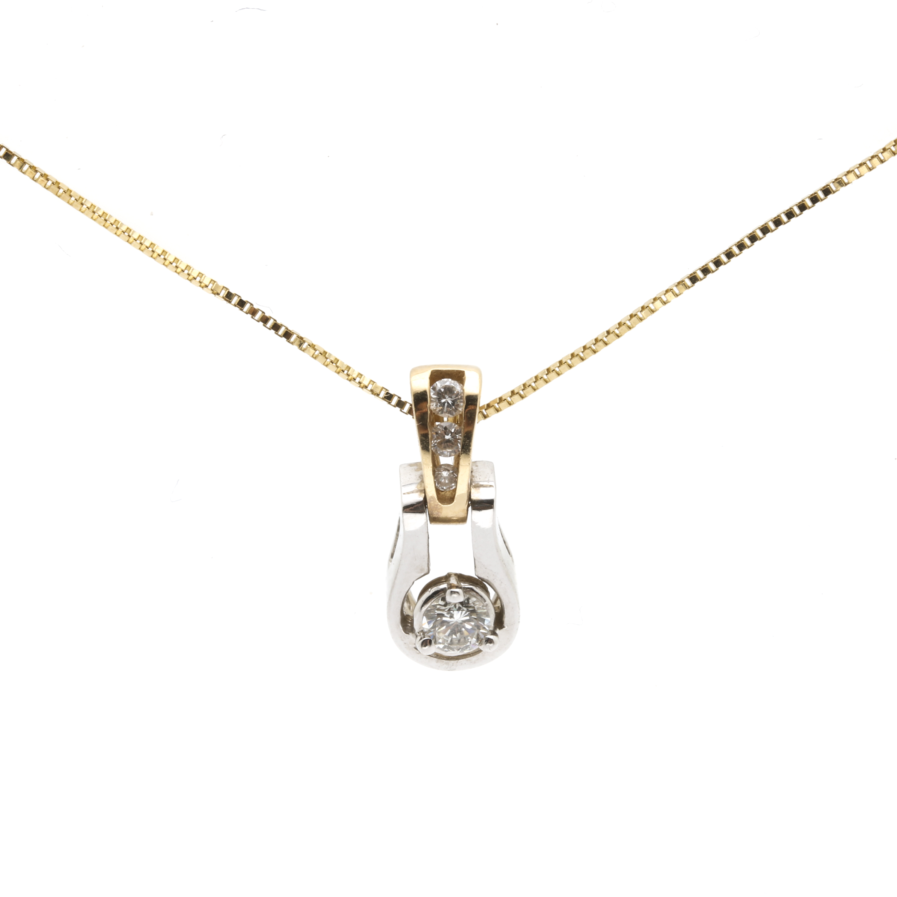 14K Yellow and White Gold Diamond Pendant Necklace