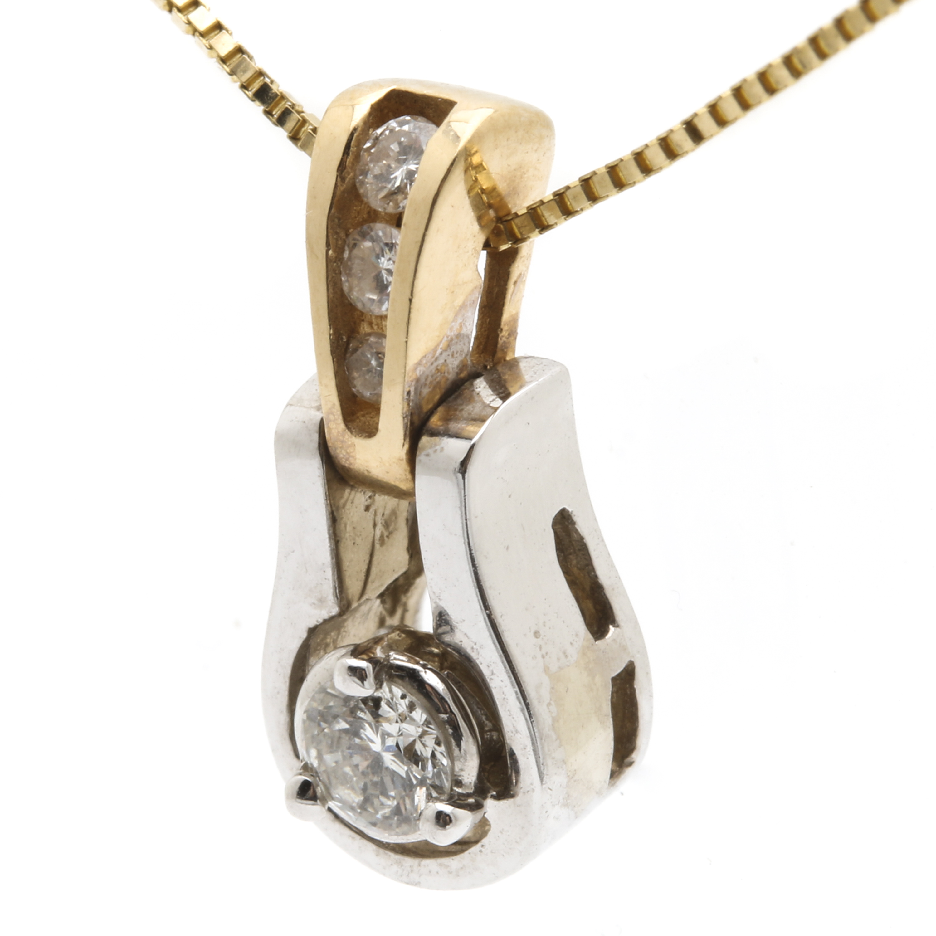 14K Yellow and White Gold Diamond Pendant Necklace