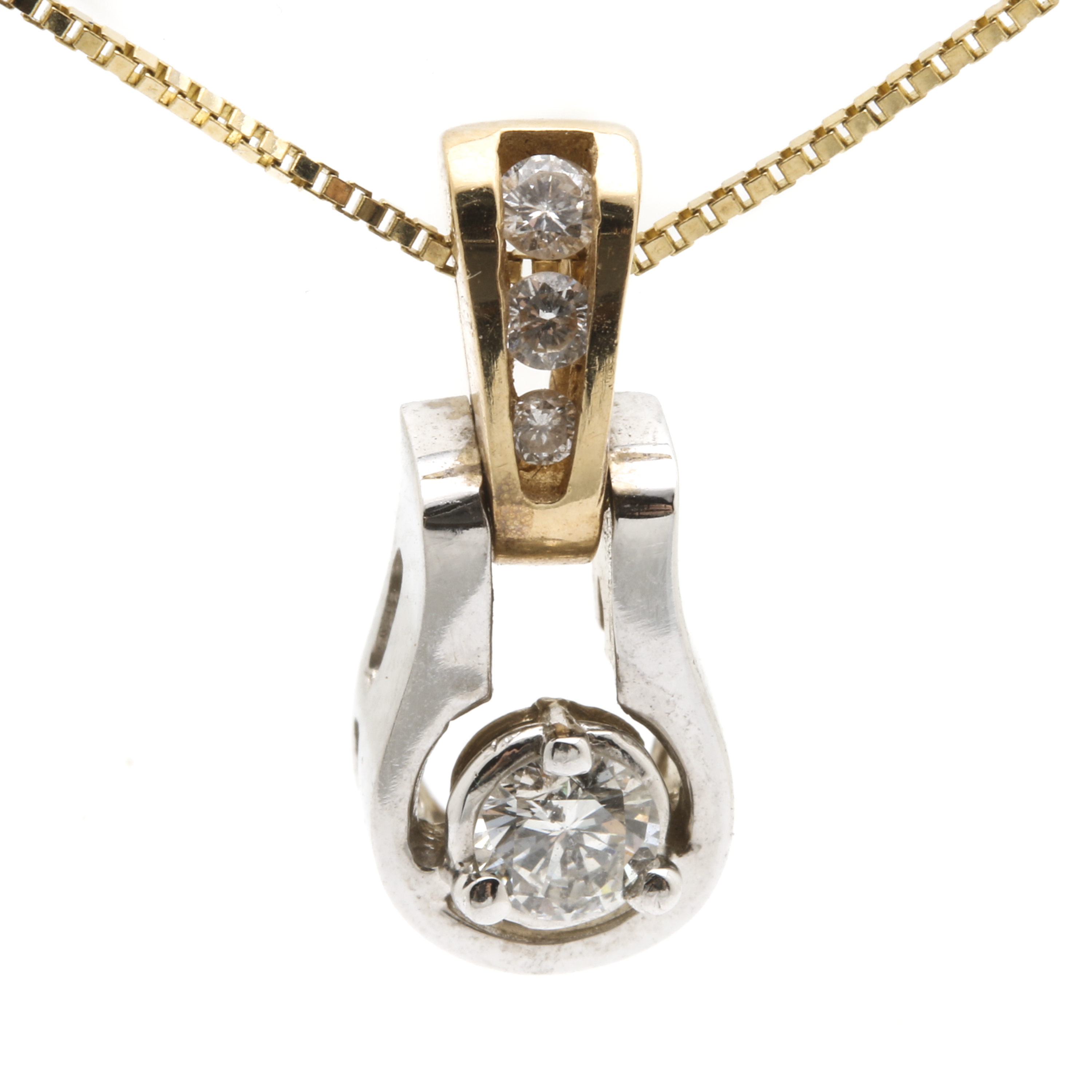 14K Yellow and White Gold Diamond Pendant Necklace
