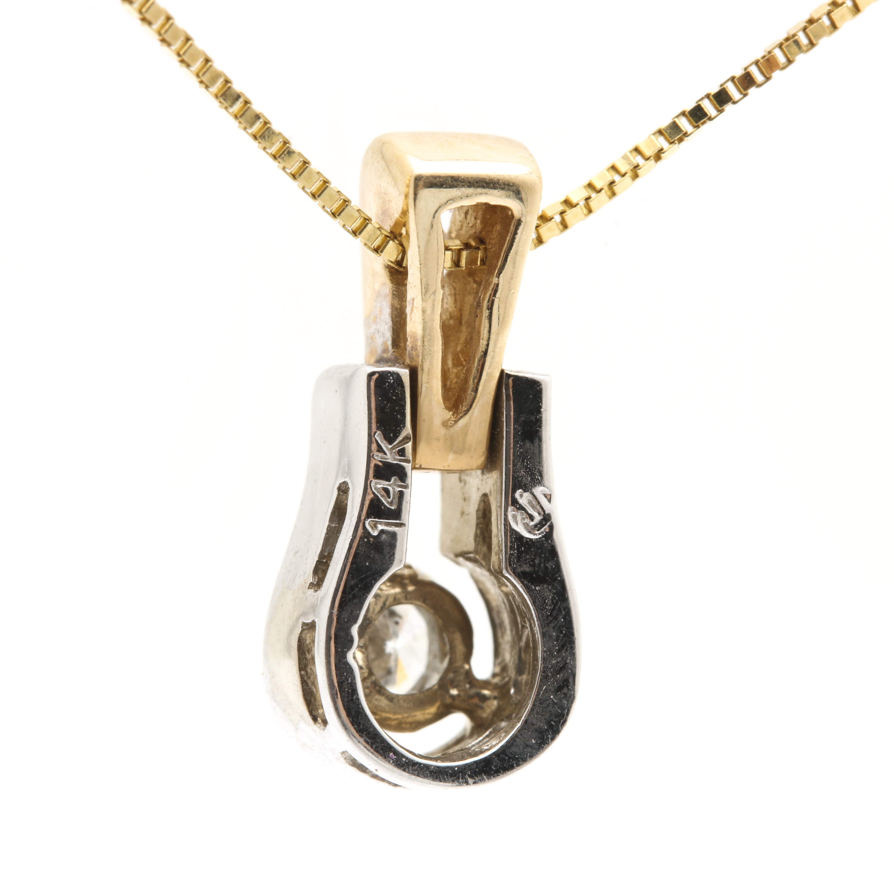 14K Yellow and White Gold Diamond Pendant Necklace