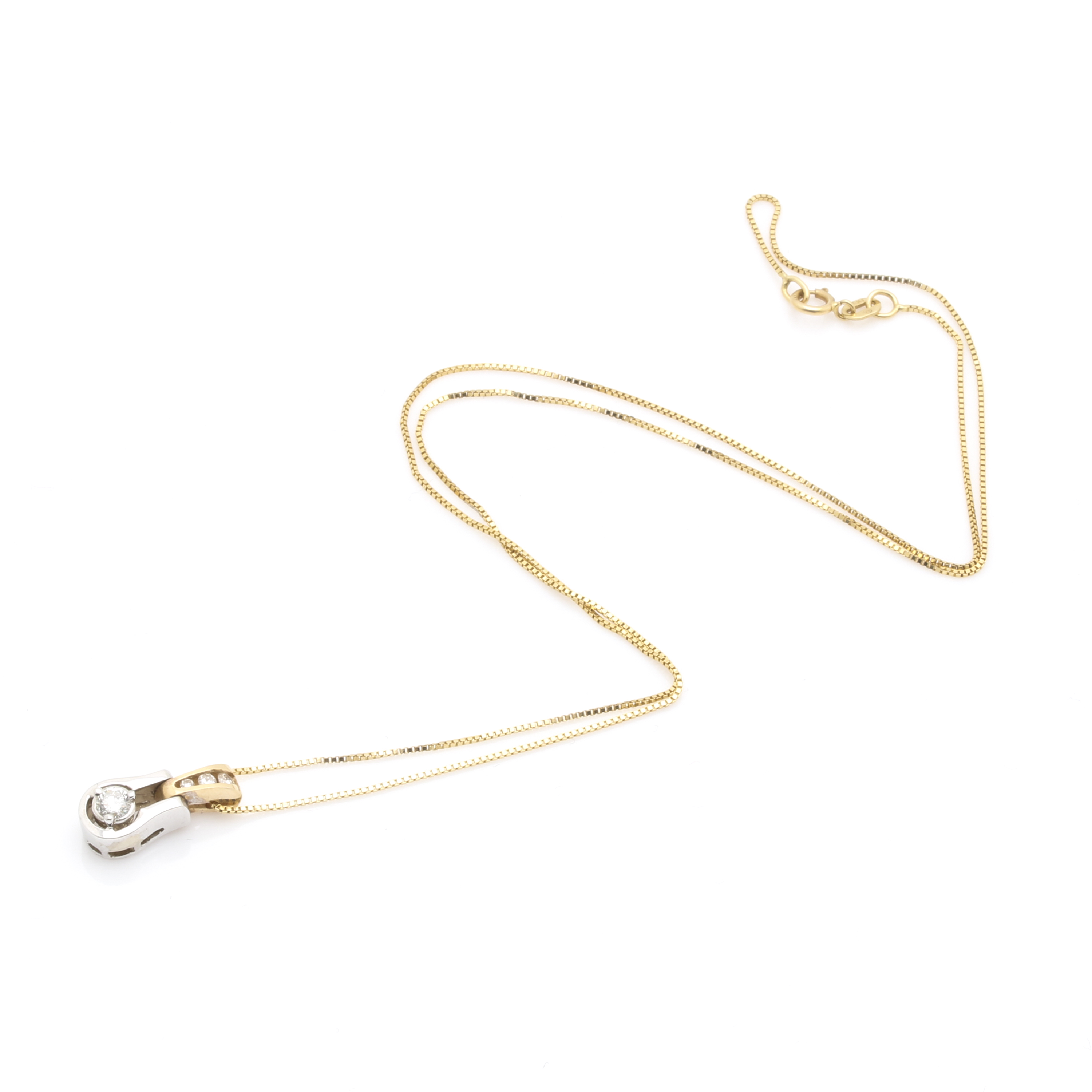 14K Yellow and White Gold Diamond Pendant Necklace