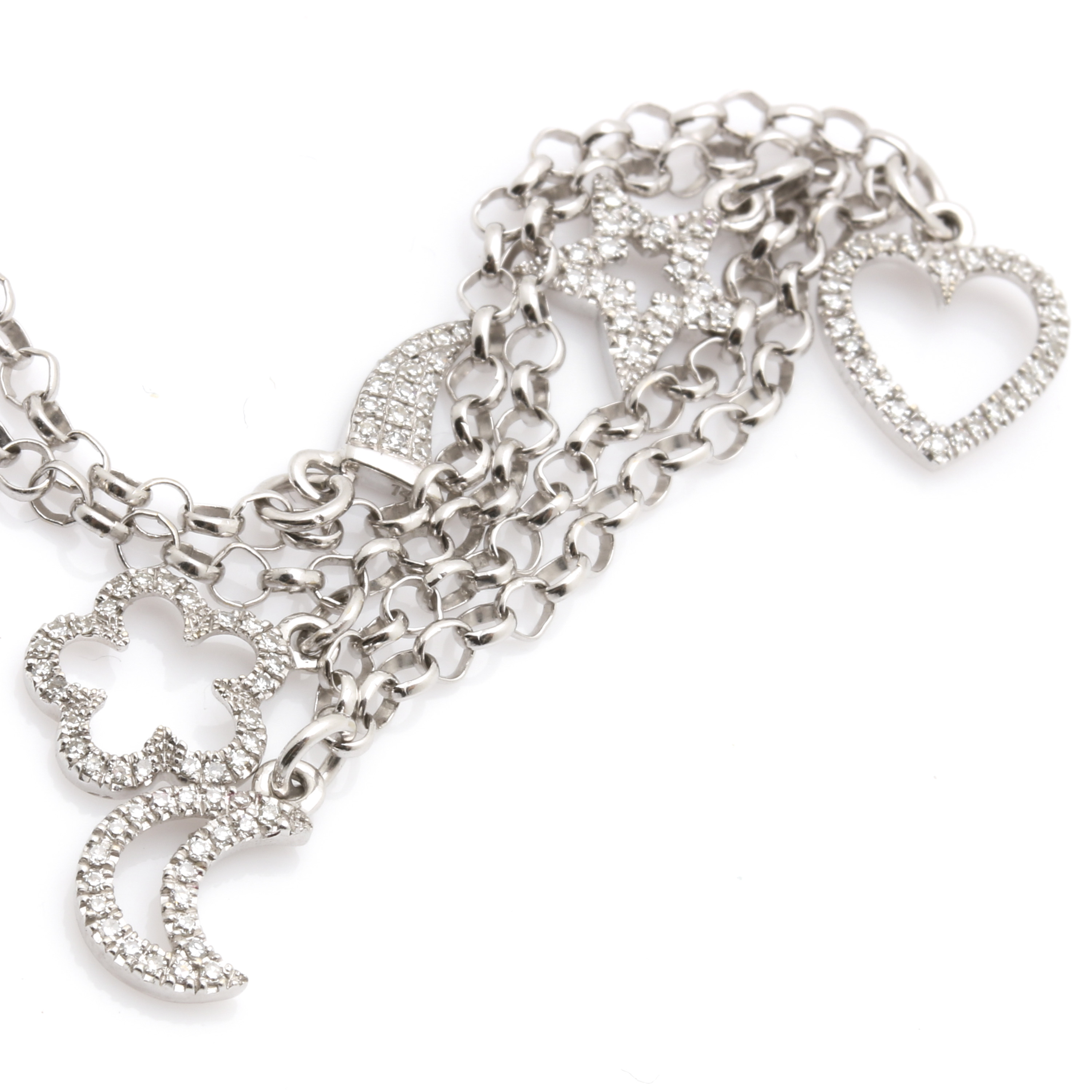 14K White Gold Diamond Charm Bracelet